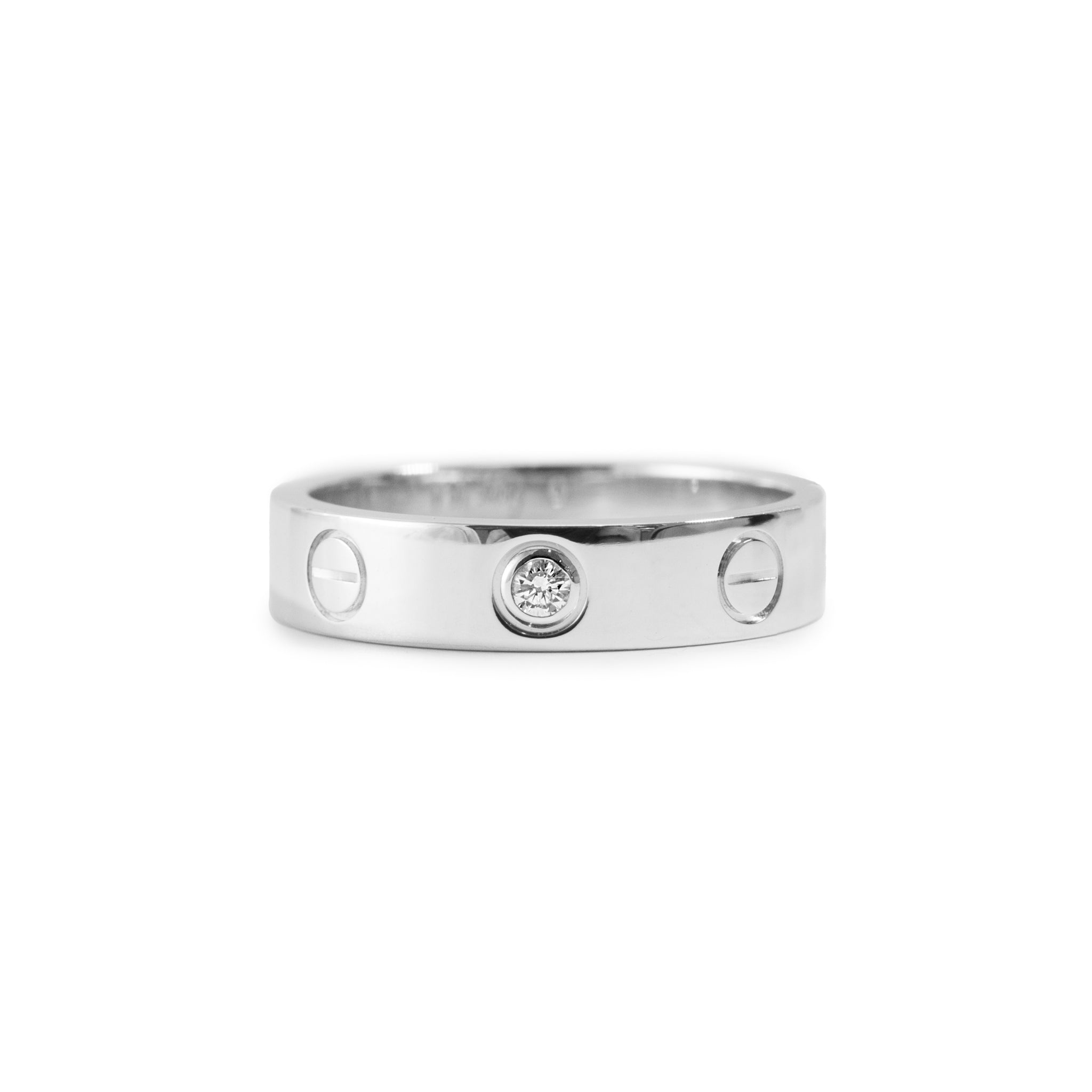 Cartier 18K White Gold Love Ring Small Model 1 Diamond Band