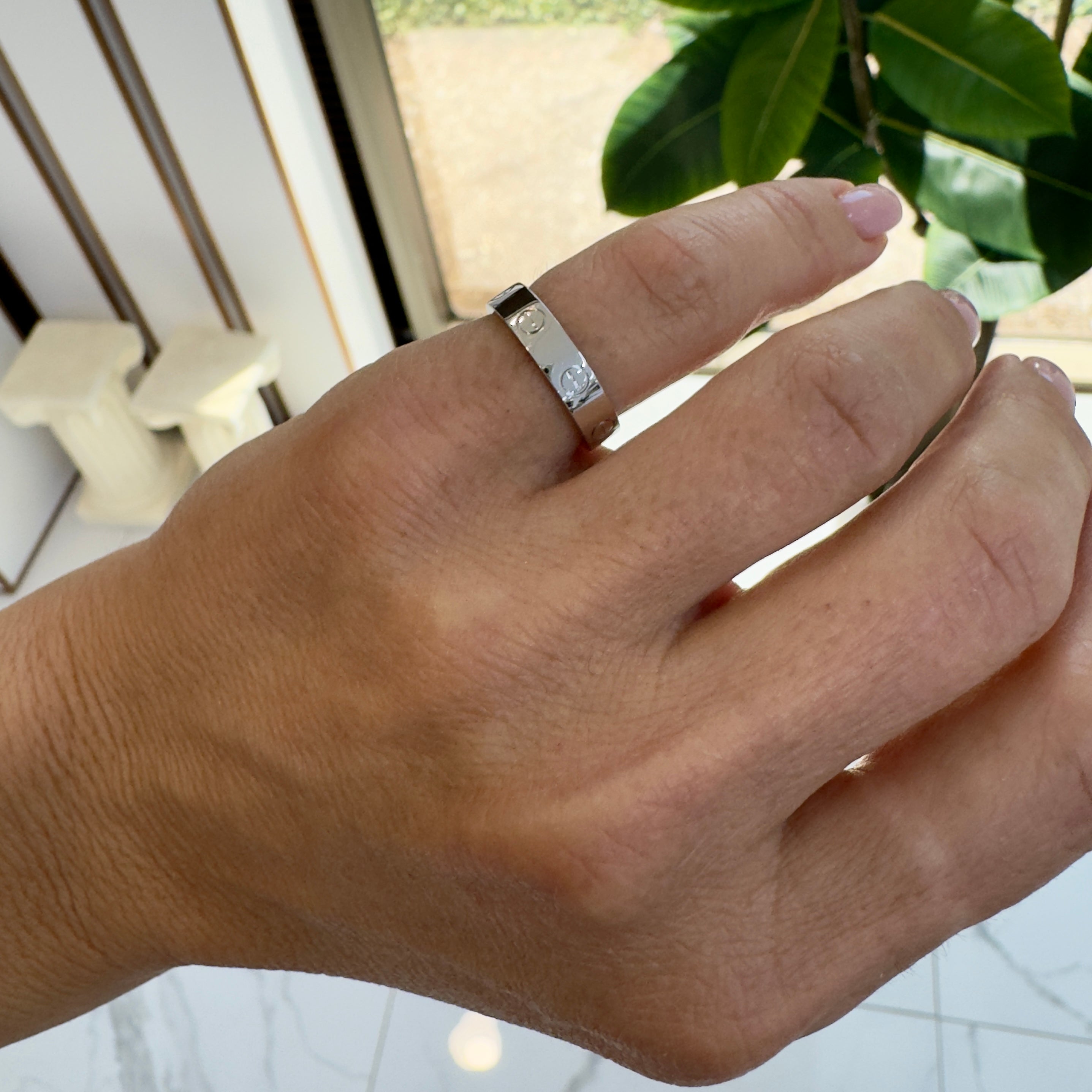 Cartier 18K White Gold Love Ring Small Model 1 Diamond Band