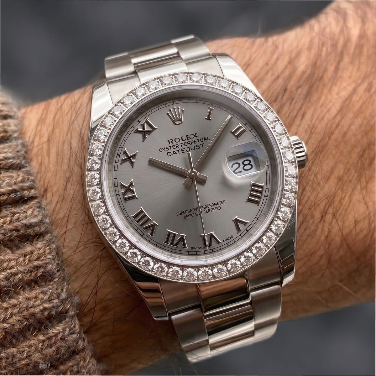 Rolex Datejust 36MM 116200 Roman Dial Diamond Bezel Oyster Stainless Steel Watch