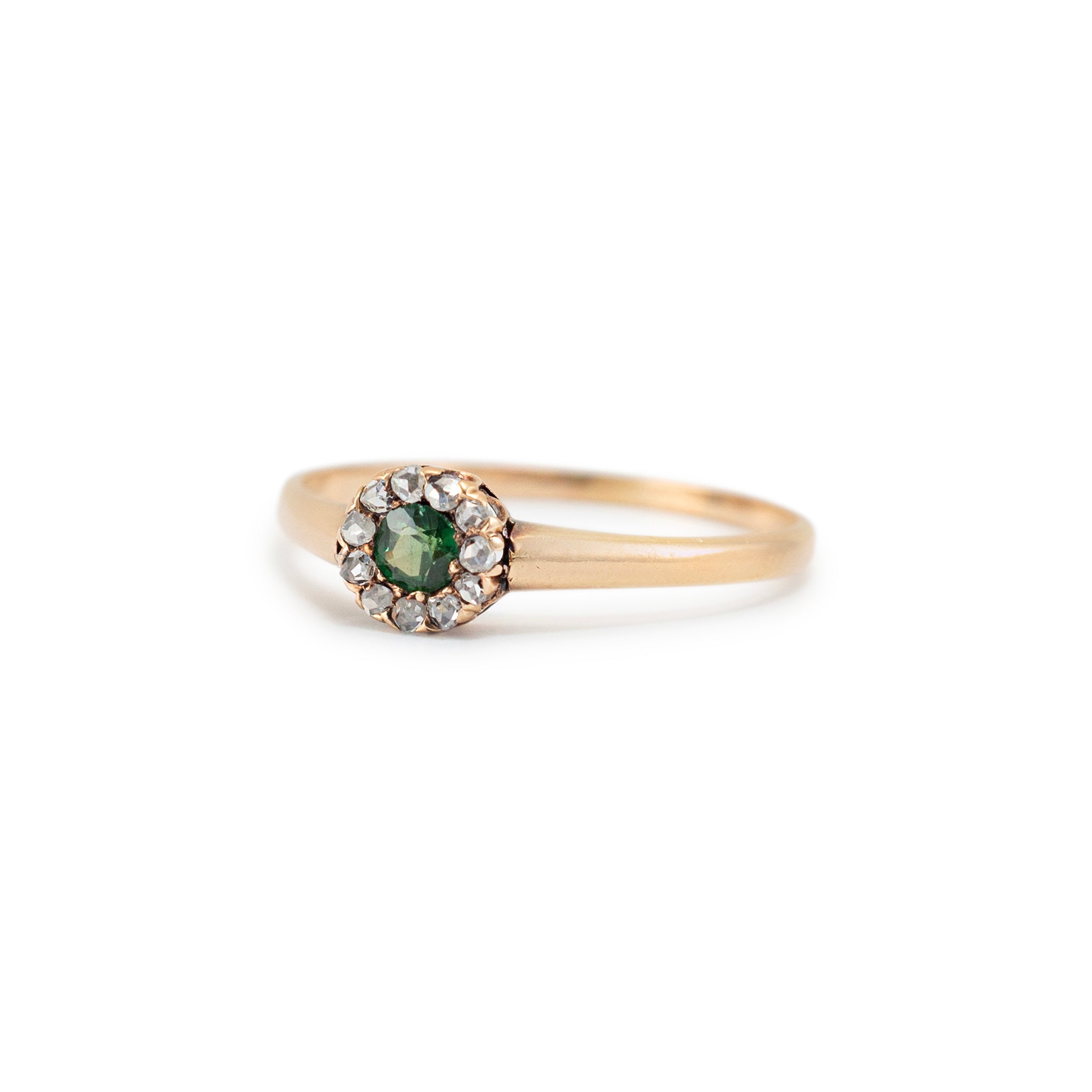Antique Victorian 12K Tourmaline Halo Rose Cut Diamond Cocktail Ring