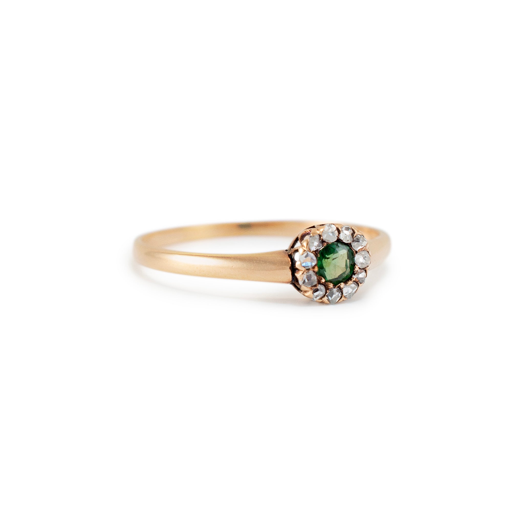 Antique Victorian 12K Tourmaline Halo Rose Cut Diamond Cocktail Ring