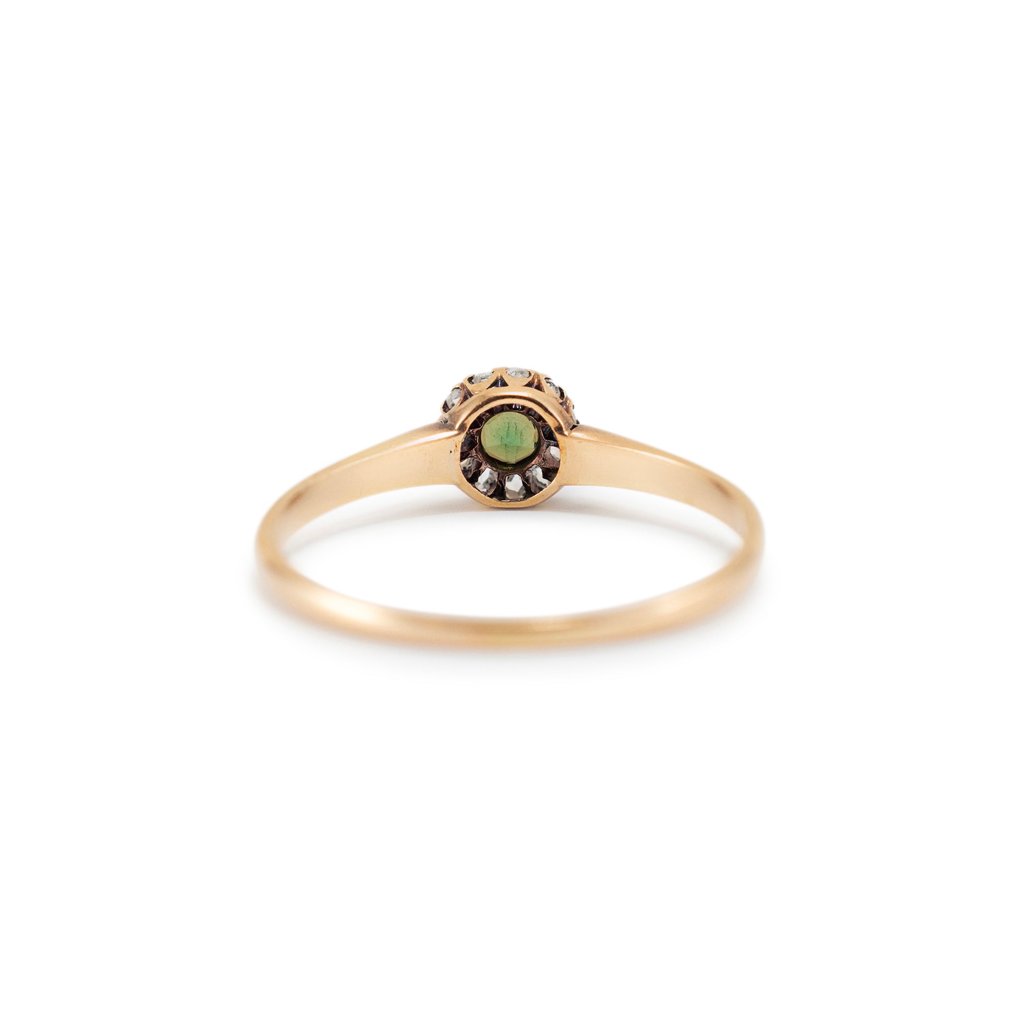 Antique Victorian 12K Tourmaline Halo Rose Cut Diamond Cocktail Ring