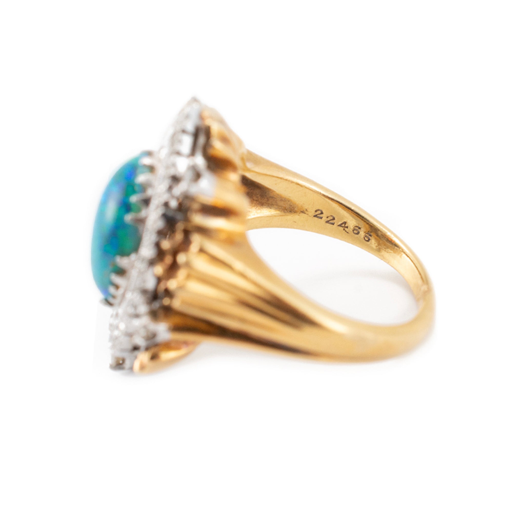 Vintage 18K Yellow Gold & Palladium AGL Australian Opal Diamond Cocktail Ring