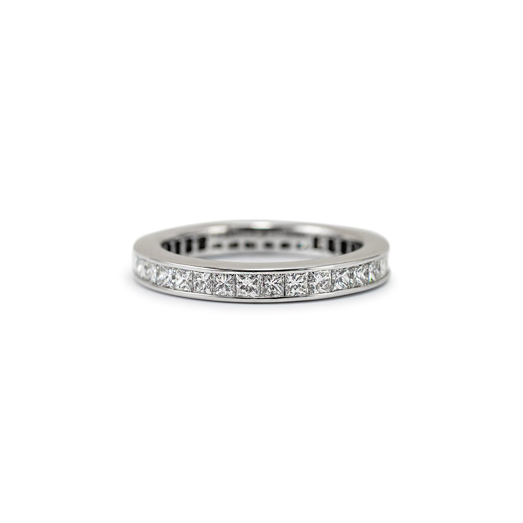 14K White Gold Full Eternity Channel Set Princess Cut Diamond Wedding Band