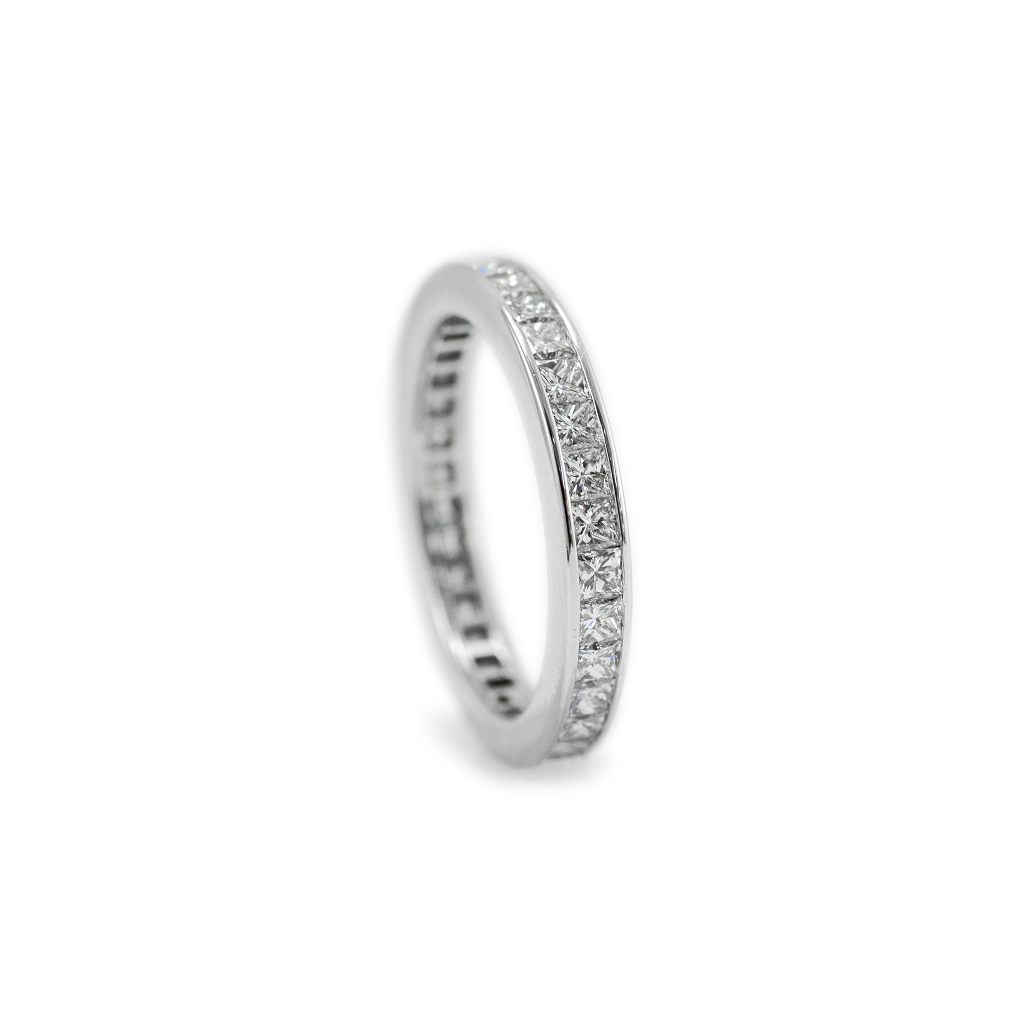 14K White Gold Full Eternity Channel Set Princess Cut Diamond Wedding Band