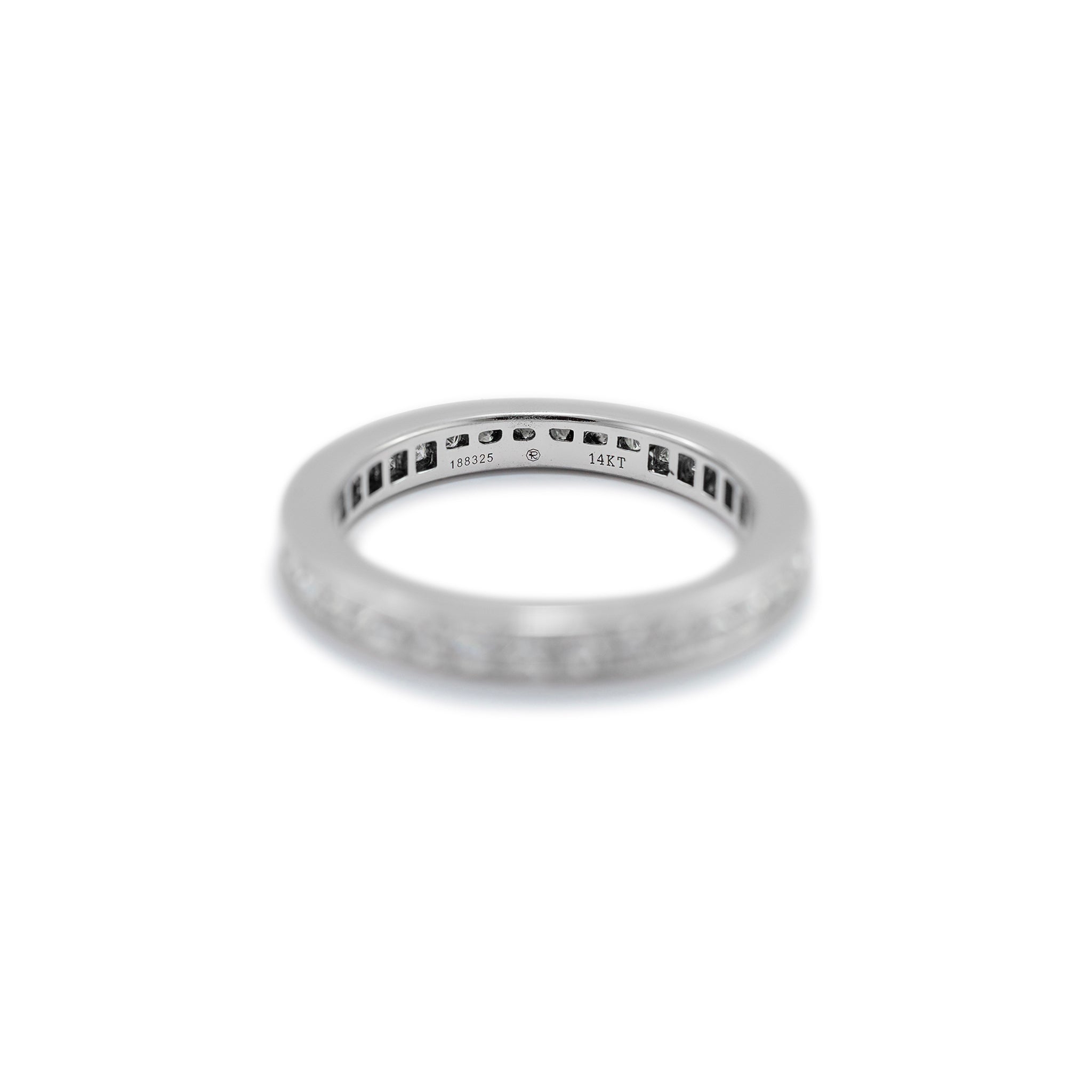 14K White Gold Full Eternity Channel Set Princess Cut Diamond Wedding Band