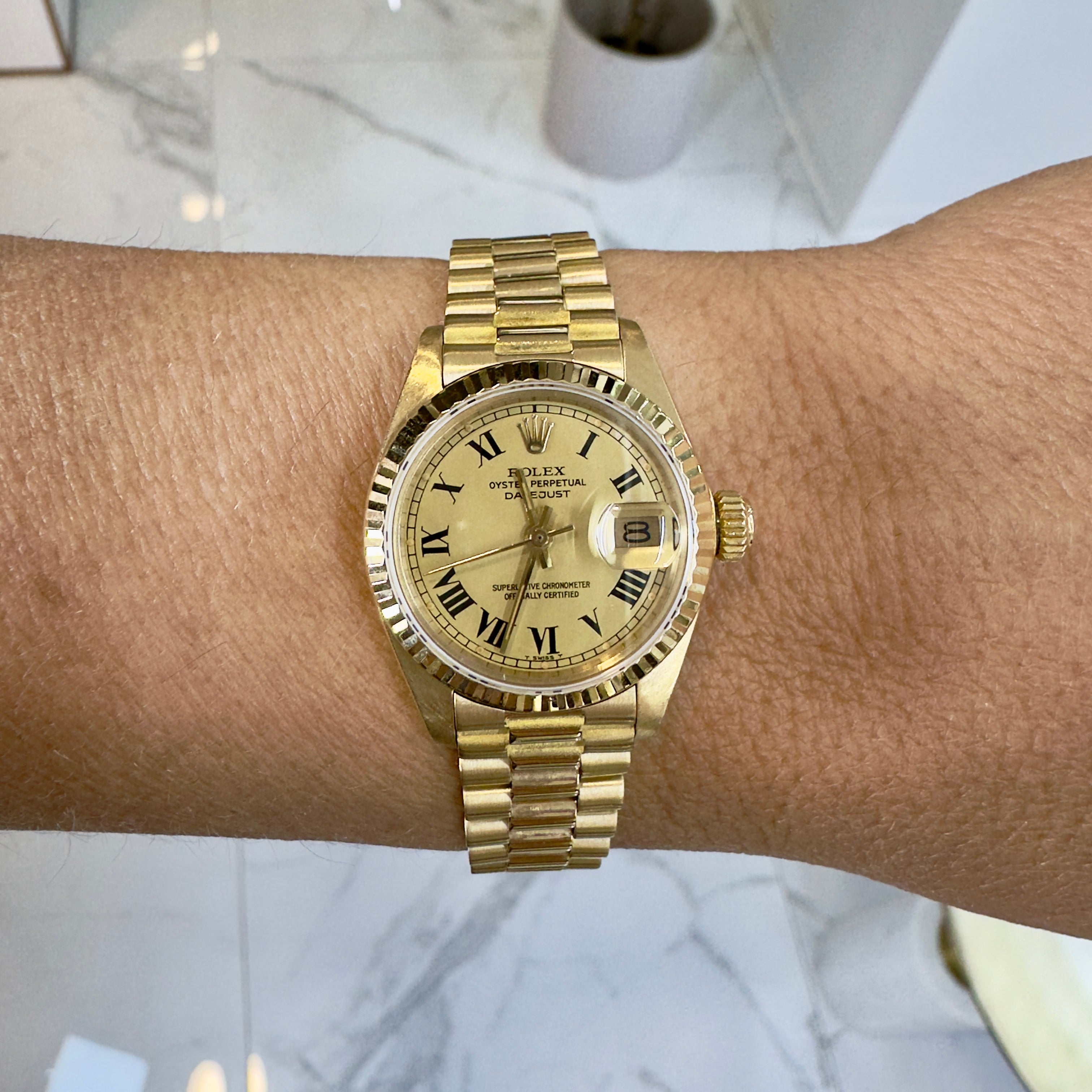 1976 Rolex Lady Datejust 26MM 6917 Diamond Dial President 18K Yellow Gold Watch