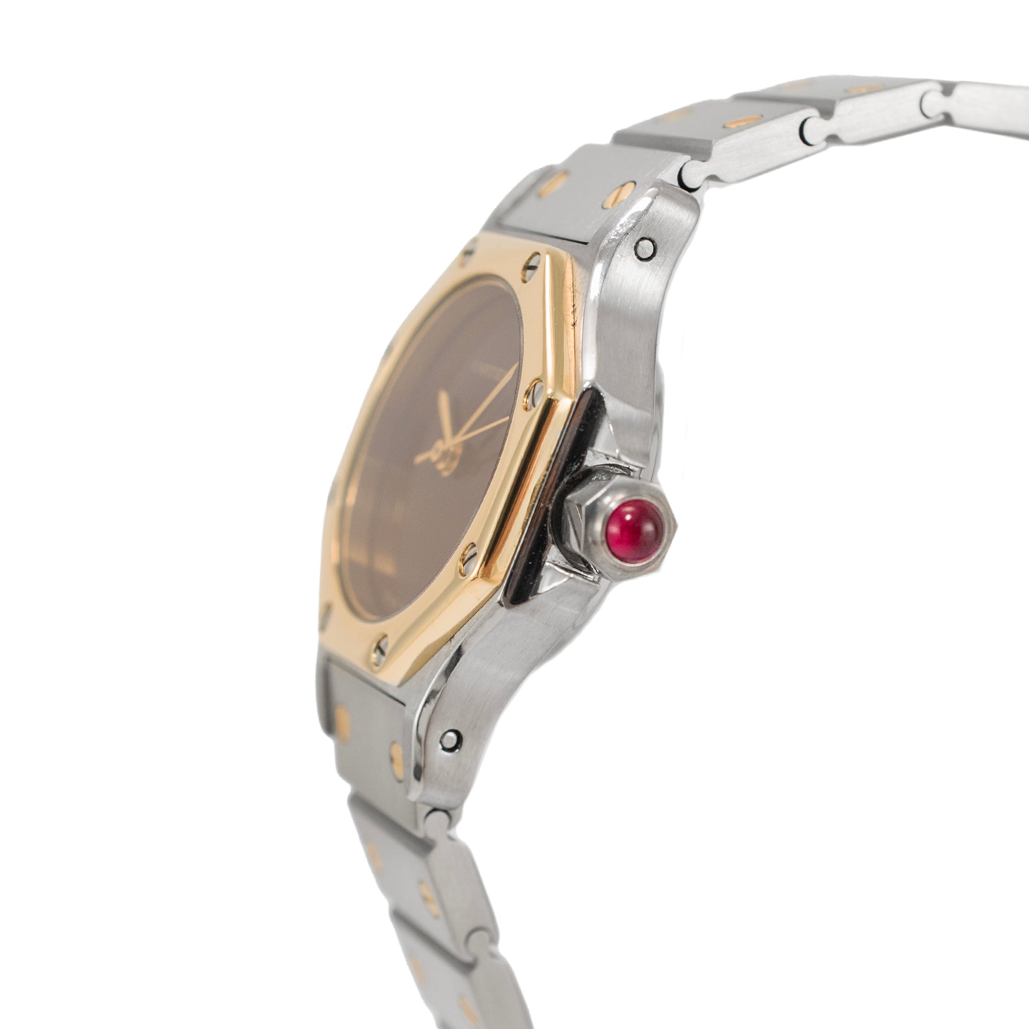 Ladies Cartier Santos Octagon 25MM 0907 Burgundy Gold Steel Automatic Watch