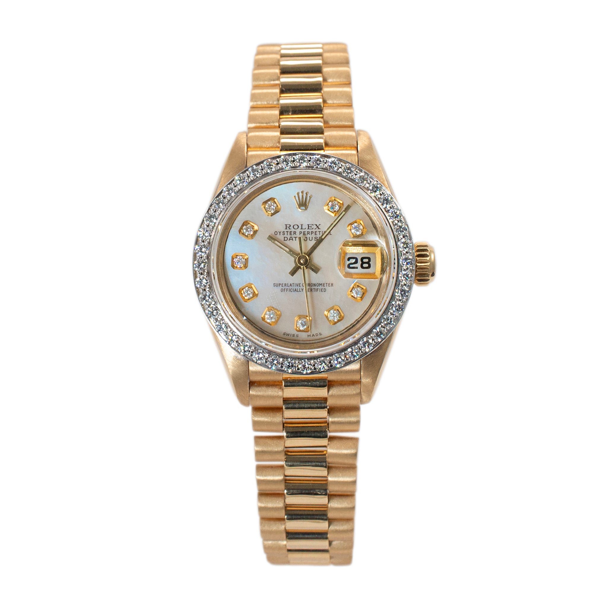 1994 Rolex Lady Datejust 26MM 69178 Diamond Mop Dial President Yellow Gold Watch