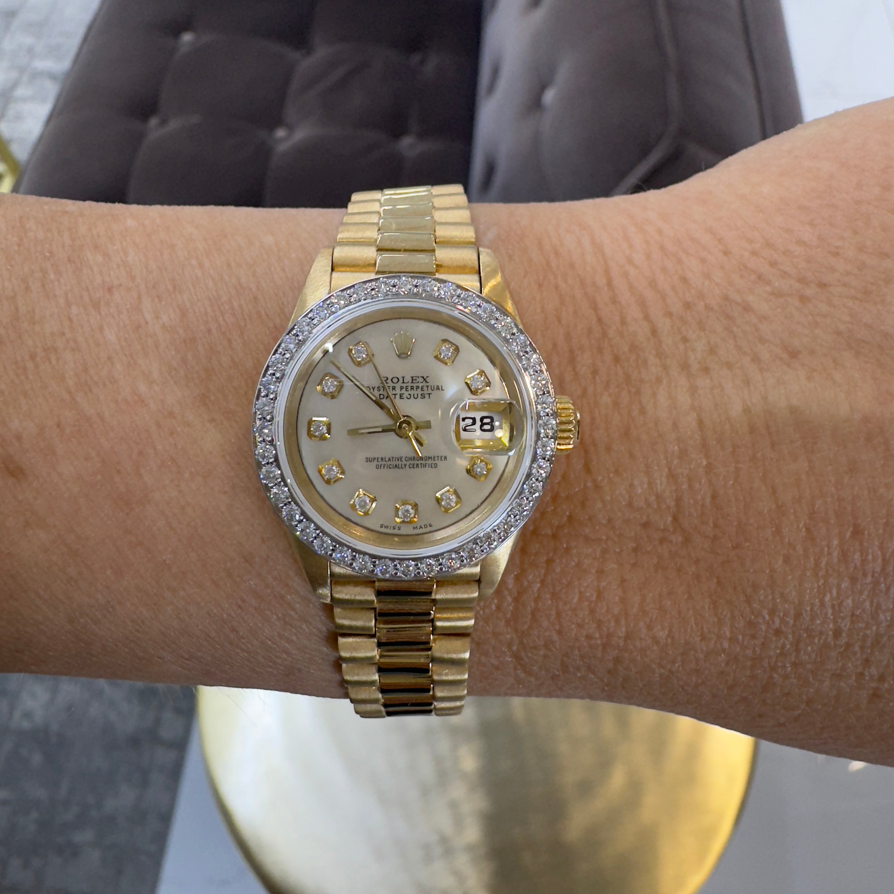 1994 Rolex Lady Datejust 26MM 69178 Diamond Mop Dial President Yellow Gold Watch