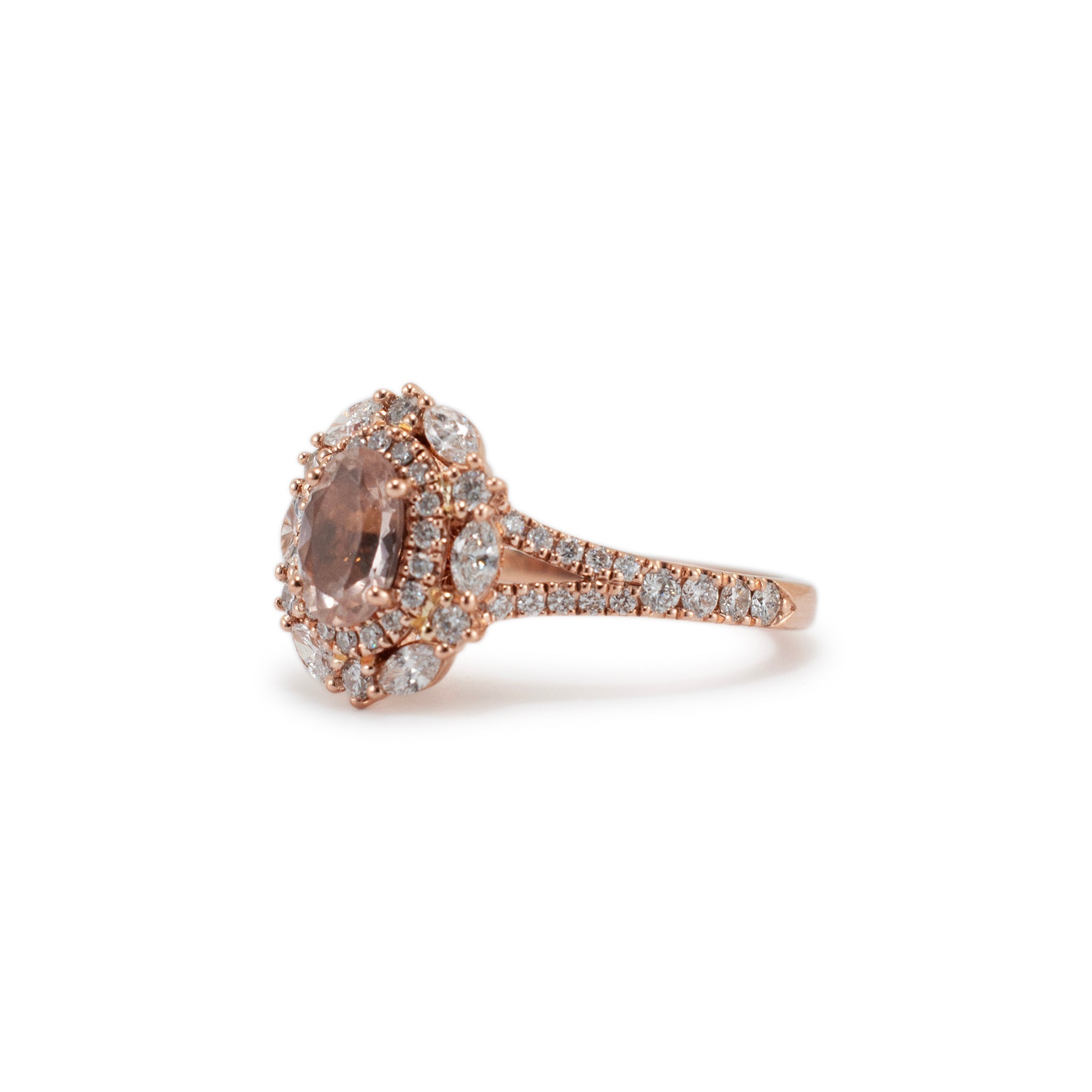 Neil Lane 14K Rose Gold Morganite Double Halo Accented Diamond Cocktail Ring
