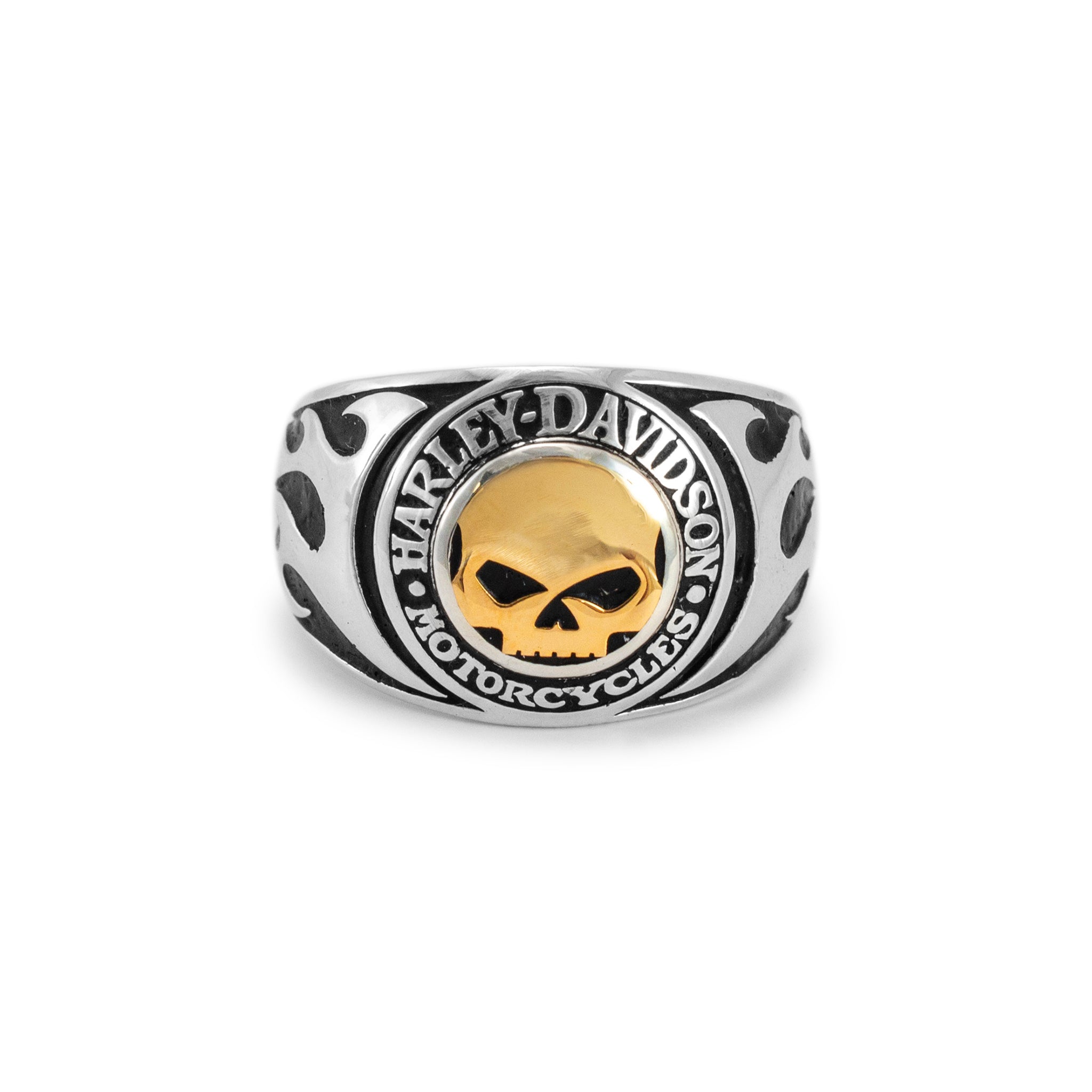 Harley-Davidson 925 Sterling Silver 14K Yellow Gold Skull Band Ring