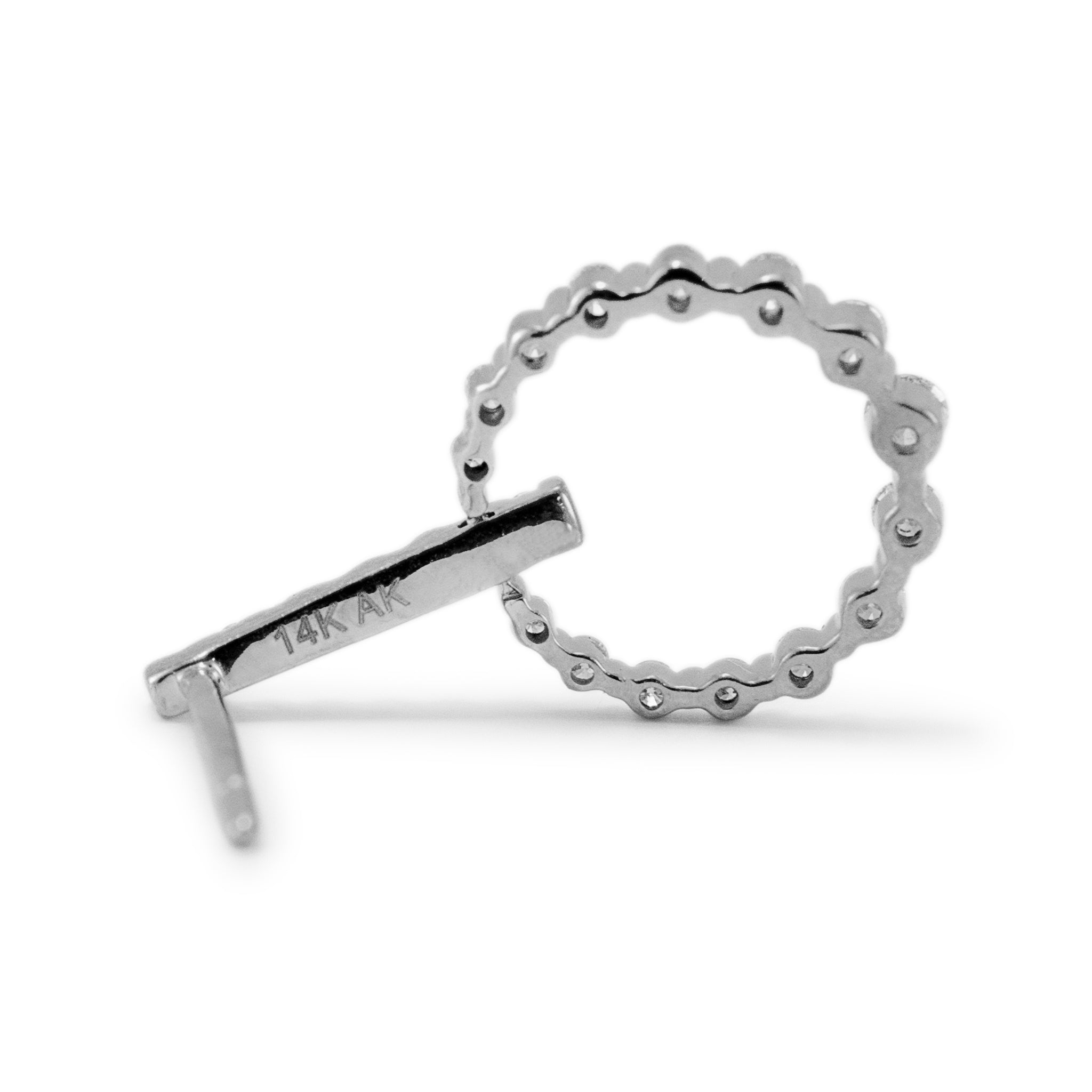 Ladies 14K White Gold Circle Pave Diamond Drop Earrings