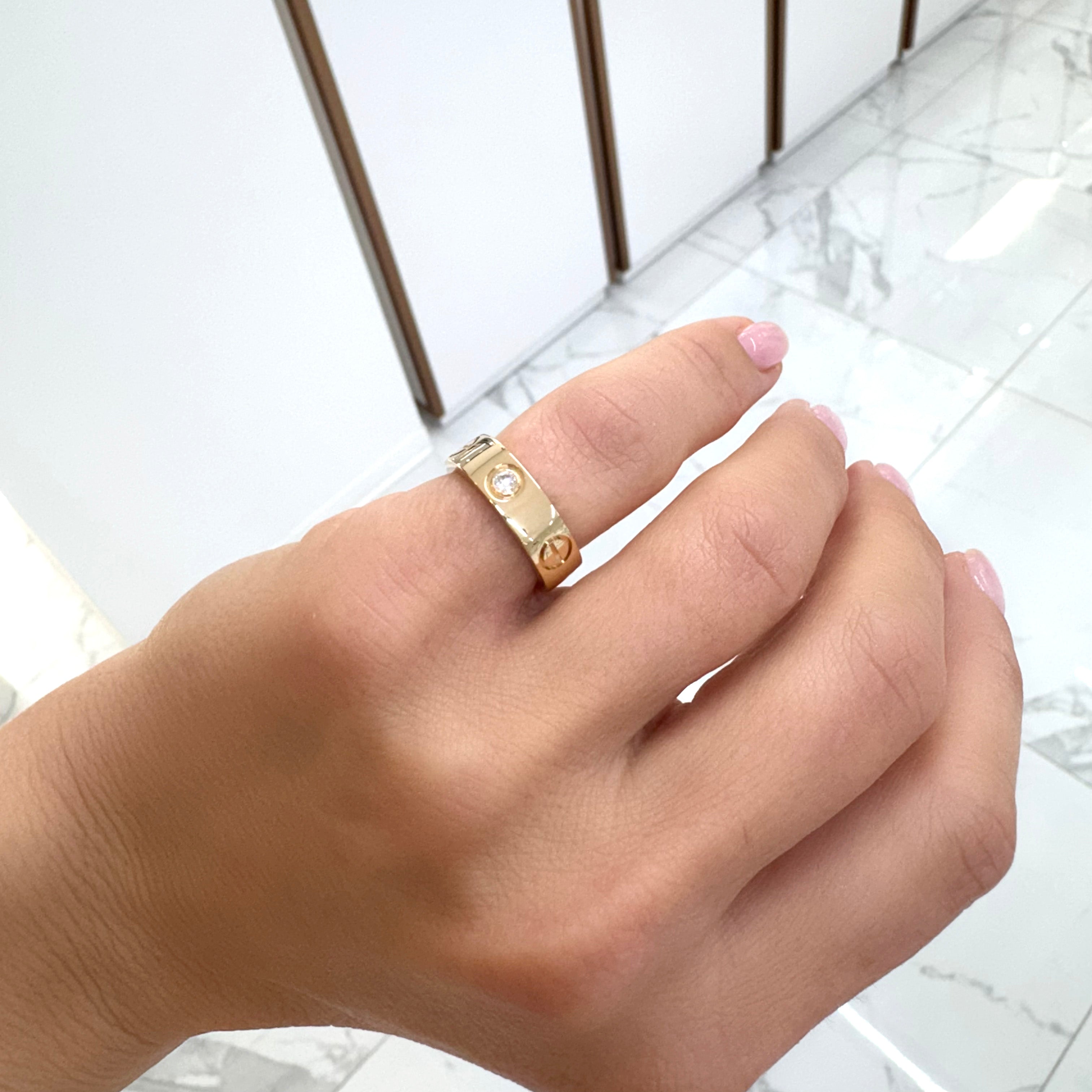Cartier Ladies 18K Yellow Gold 3 Diamond Love Band Ring