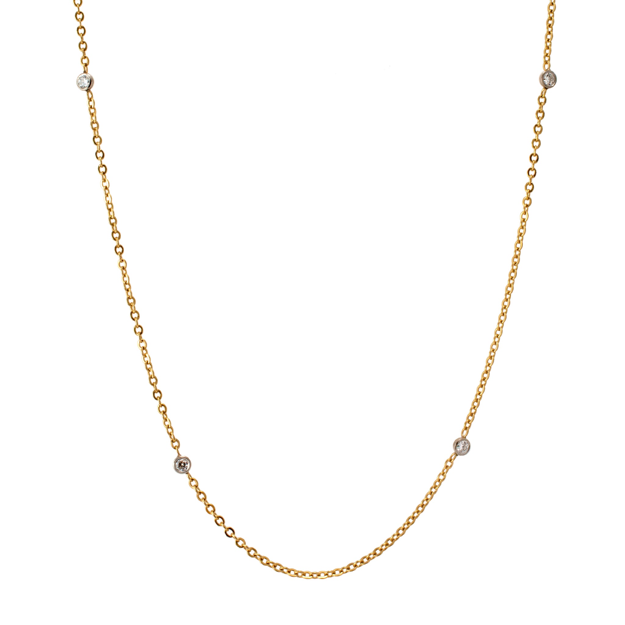 Vintage Palladium 14K Yellow Gold Diamond by the Yard Opera Chain Necklace