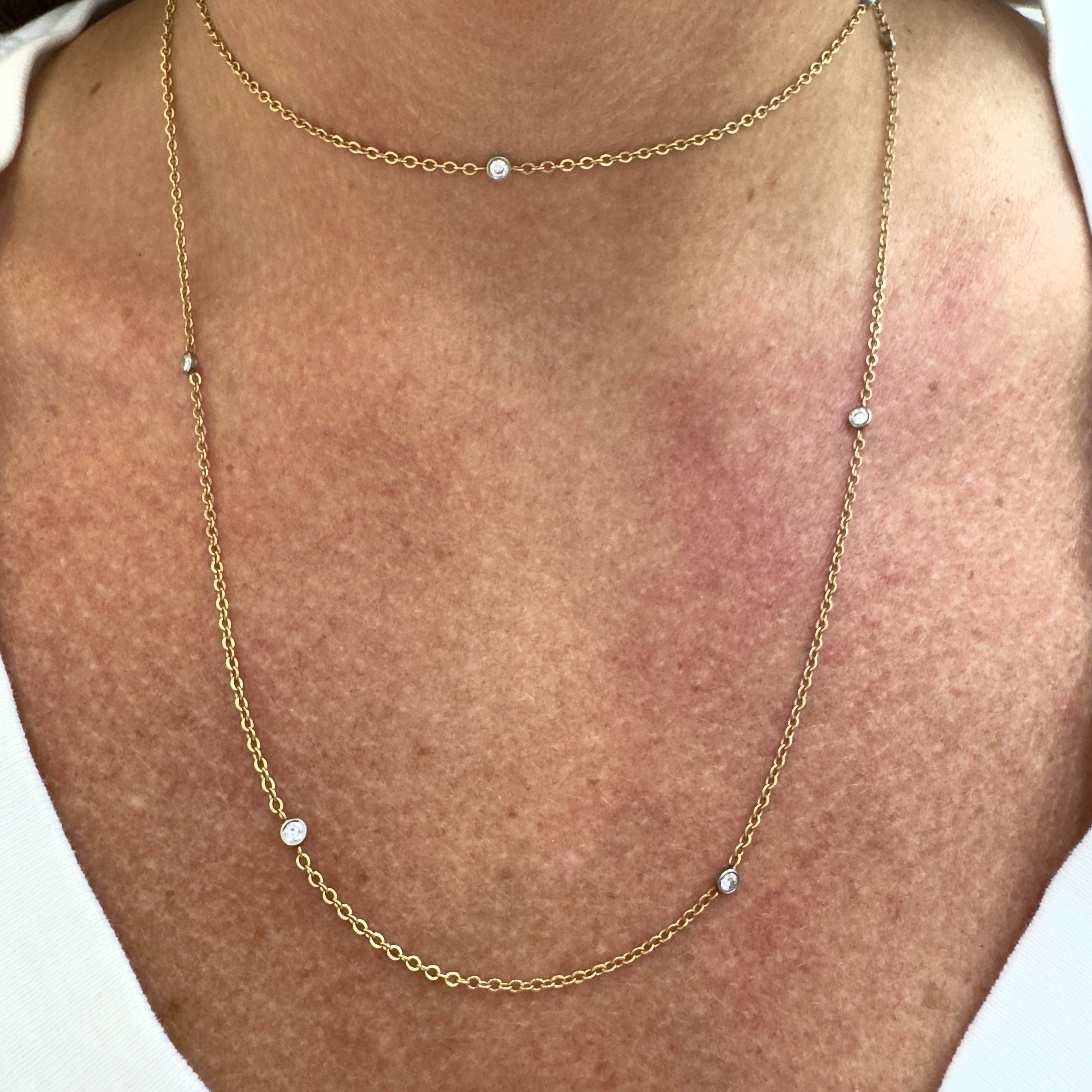 Vintage Palladium 14K Yellow Gold Diamond by the Yard Opera Chain Necklace