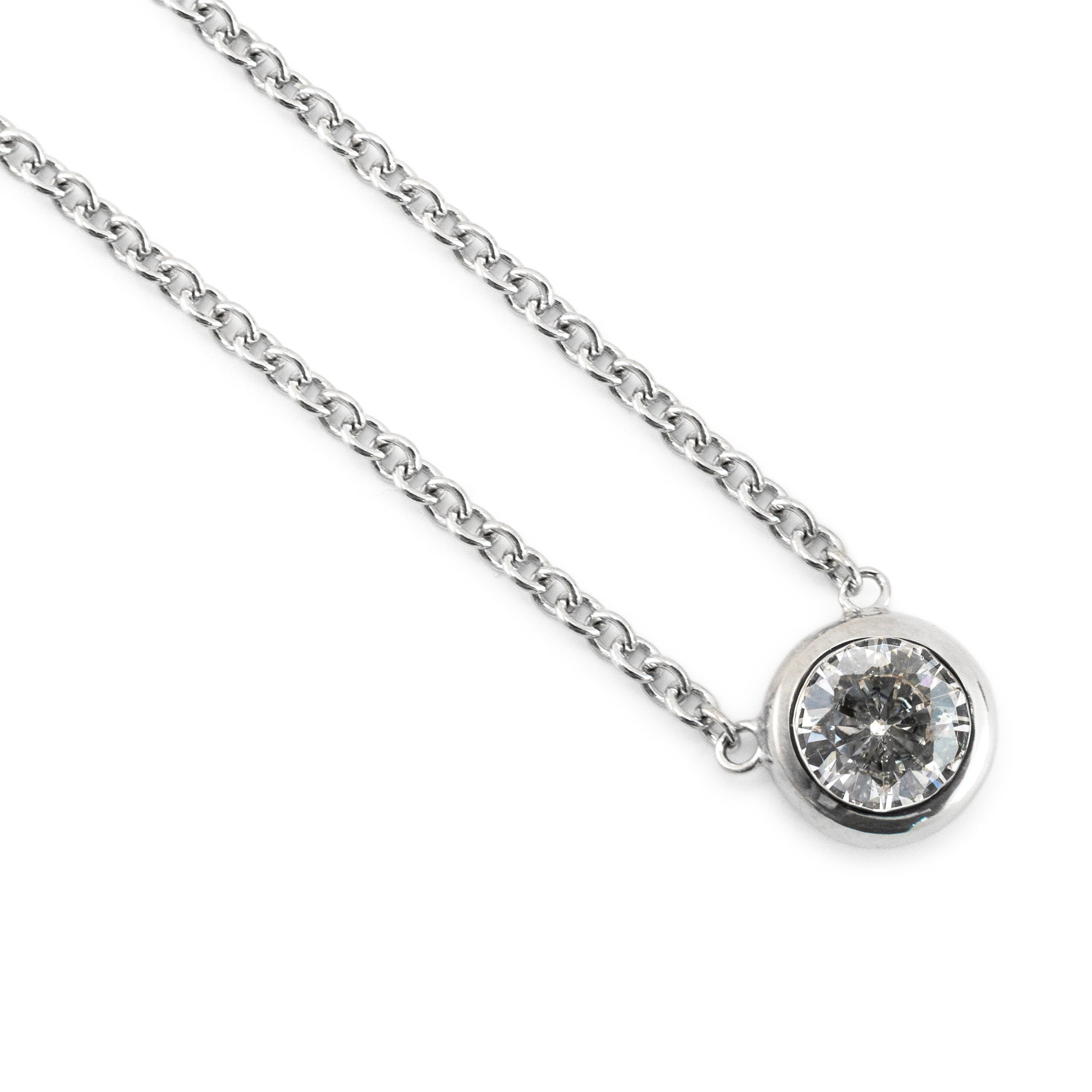 Ladies 18K White Gold Bezel Set 0.46ct Round Brilliant Diamond Pendant Necklace