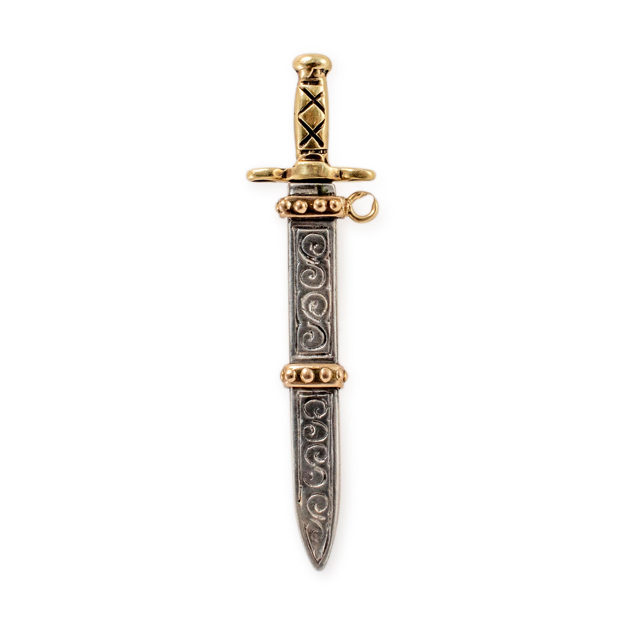 Vintage 925 Sterling Silver & 14K Yellow Gold Sword Pendant