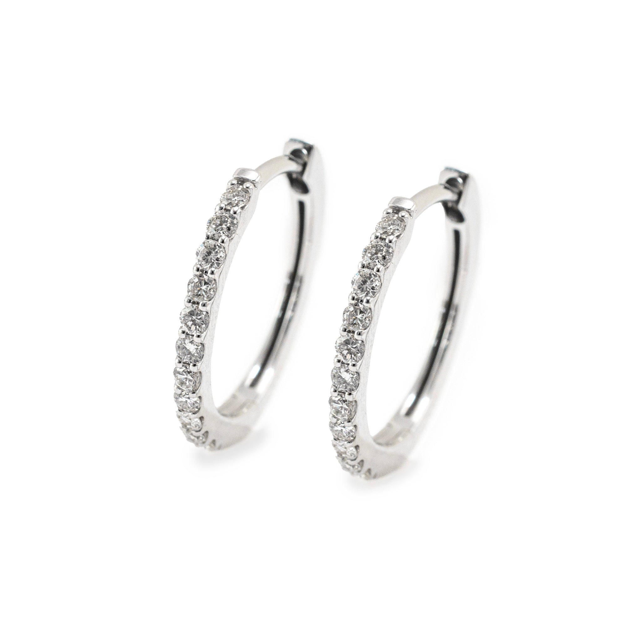 Ladies 14K White Gold Half Eternity Pave Diamond Hoop Earrings