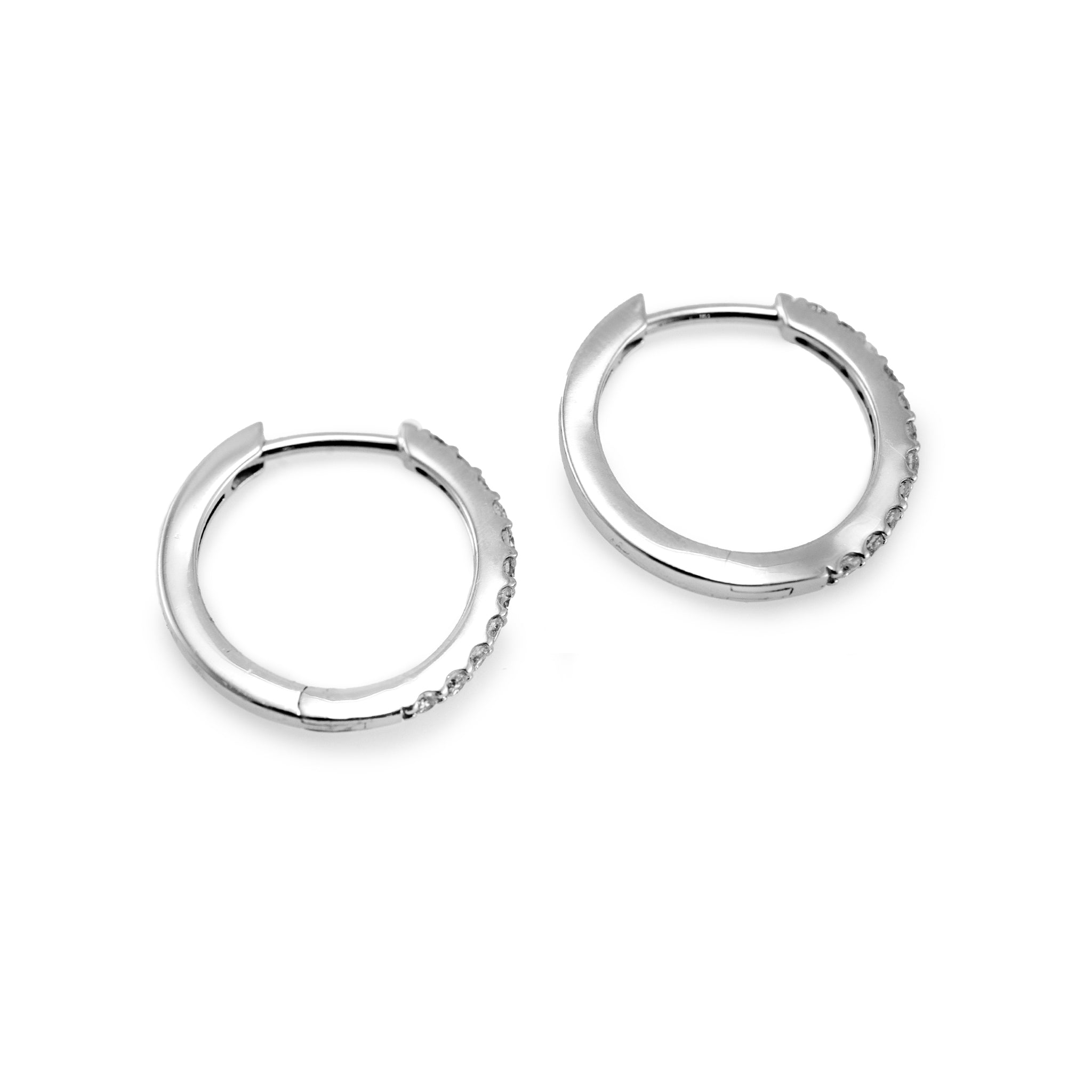 Ladies 14K White Gold Half Eternity Pave Diamond Hoop Earrings