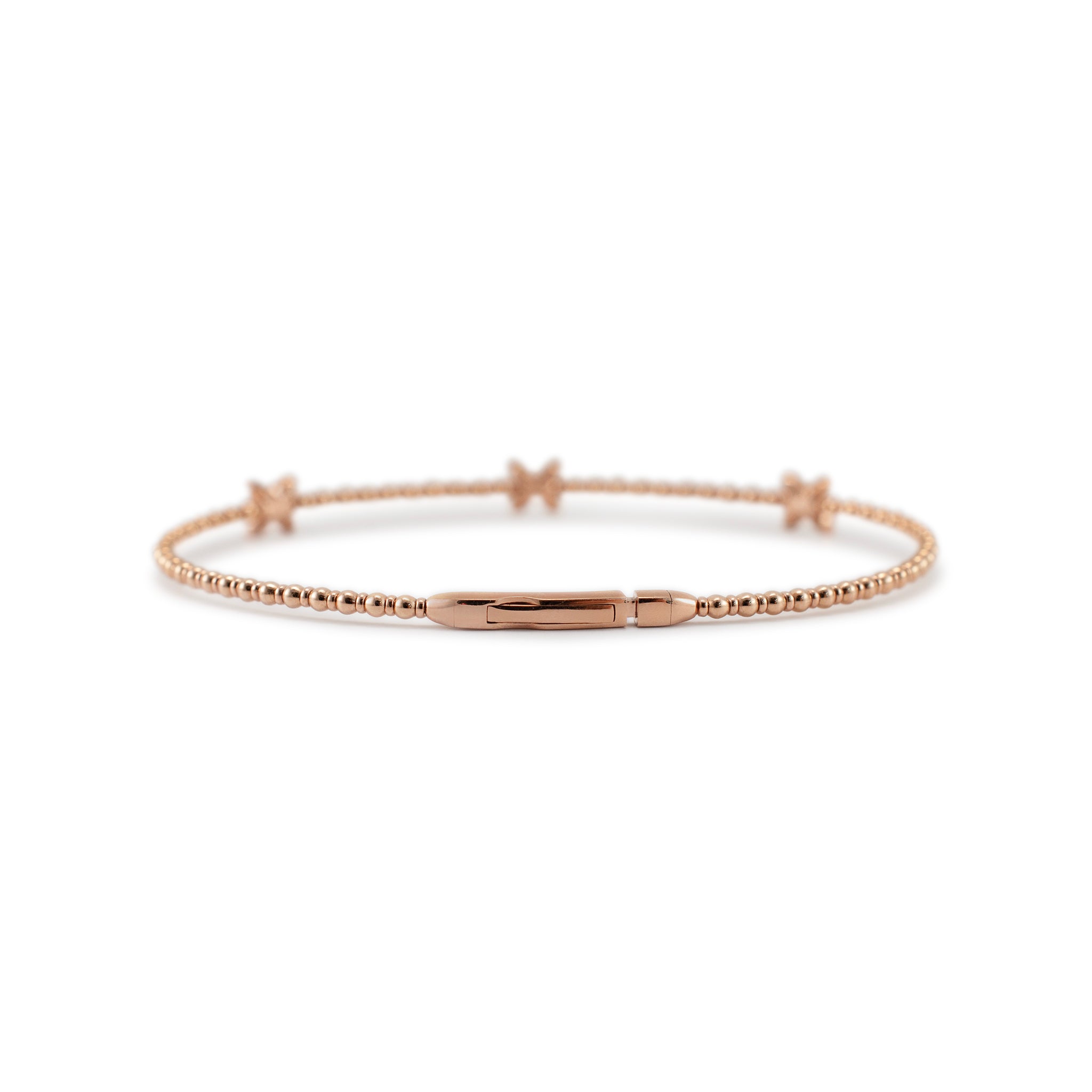 Ladies 14K Rose Gold Three Butterfly Diamond Flexible Bangle Bracelet