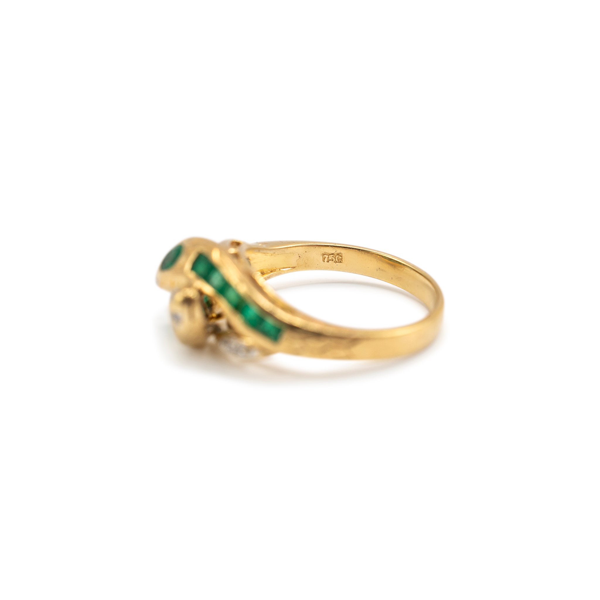 Vintage 18K Yellow Gold Emerald Diamond Bypass Double Snake Cocktail Ring