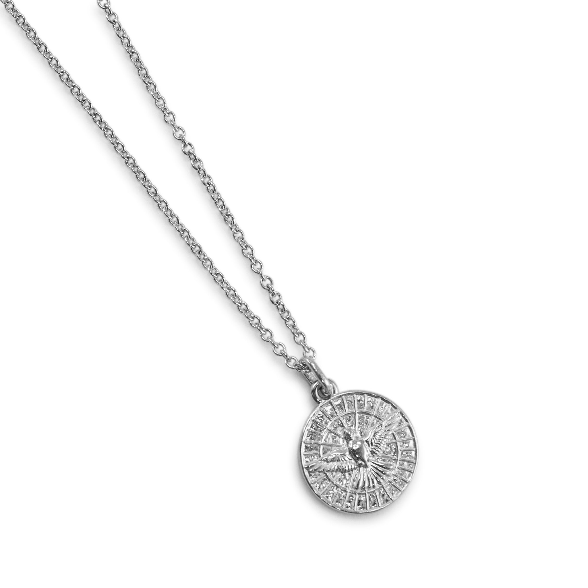 Mene Pure Platinum Holy Spirit Dove Medallion Pendant Necklace