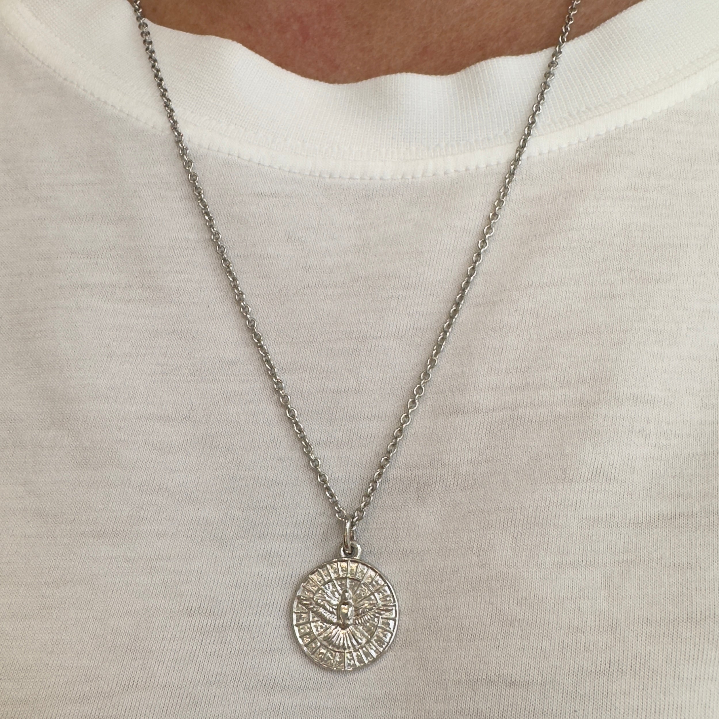 Mene Pure Platinum Holy Spirit Dove Medallion Pendant Necklace