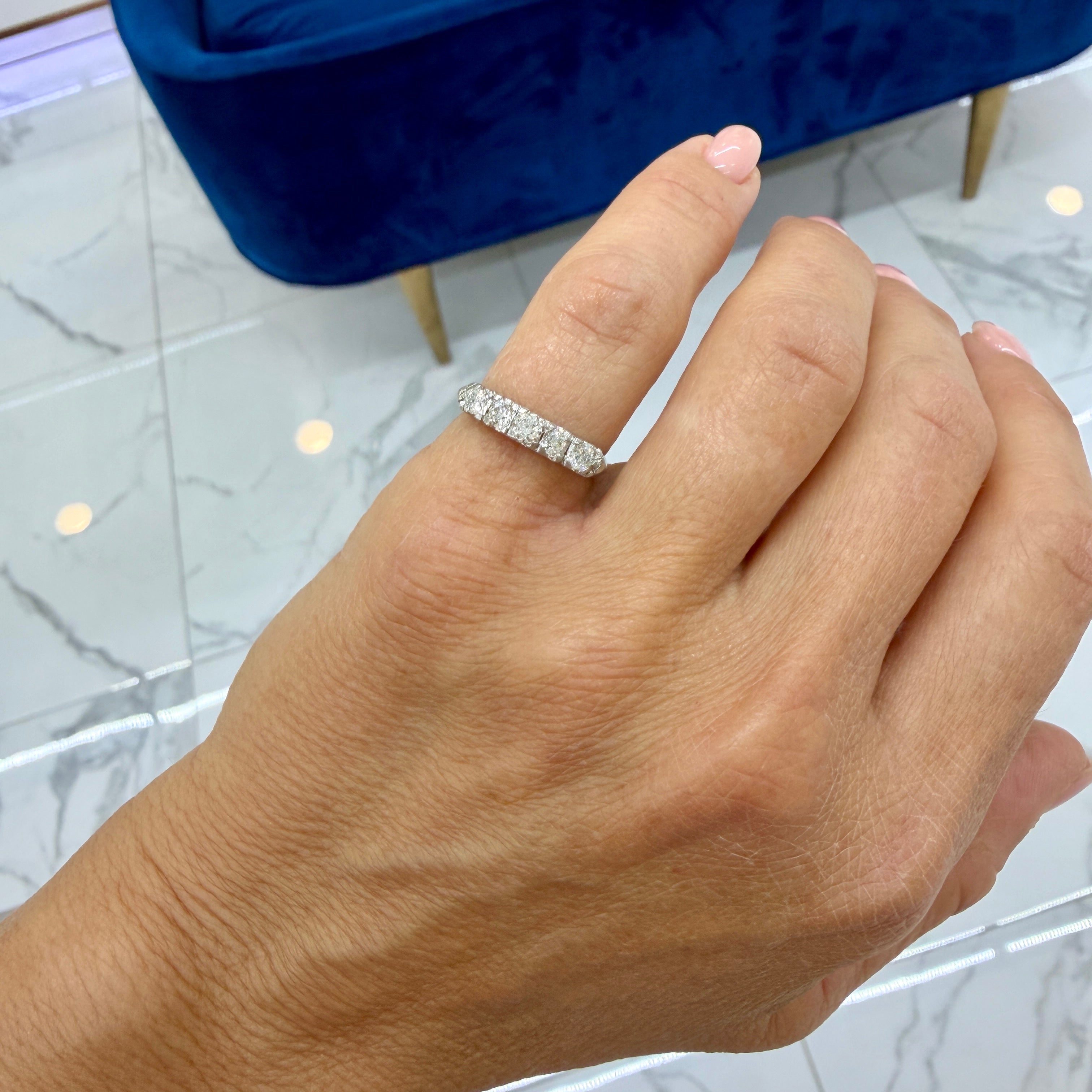 Ladies Antique Art Deco Platinum 0.66ct Old European Cut Diamond Band Ring