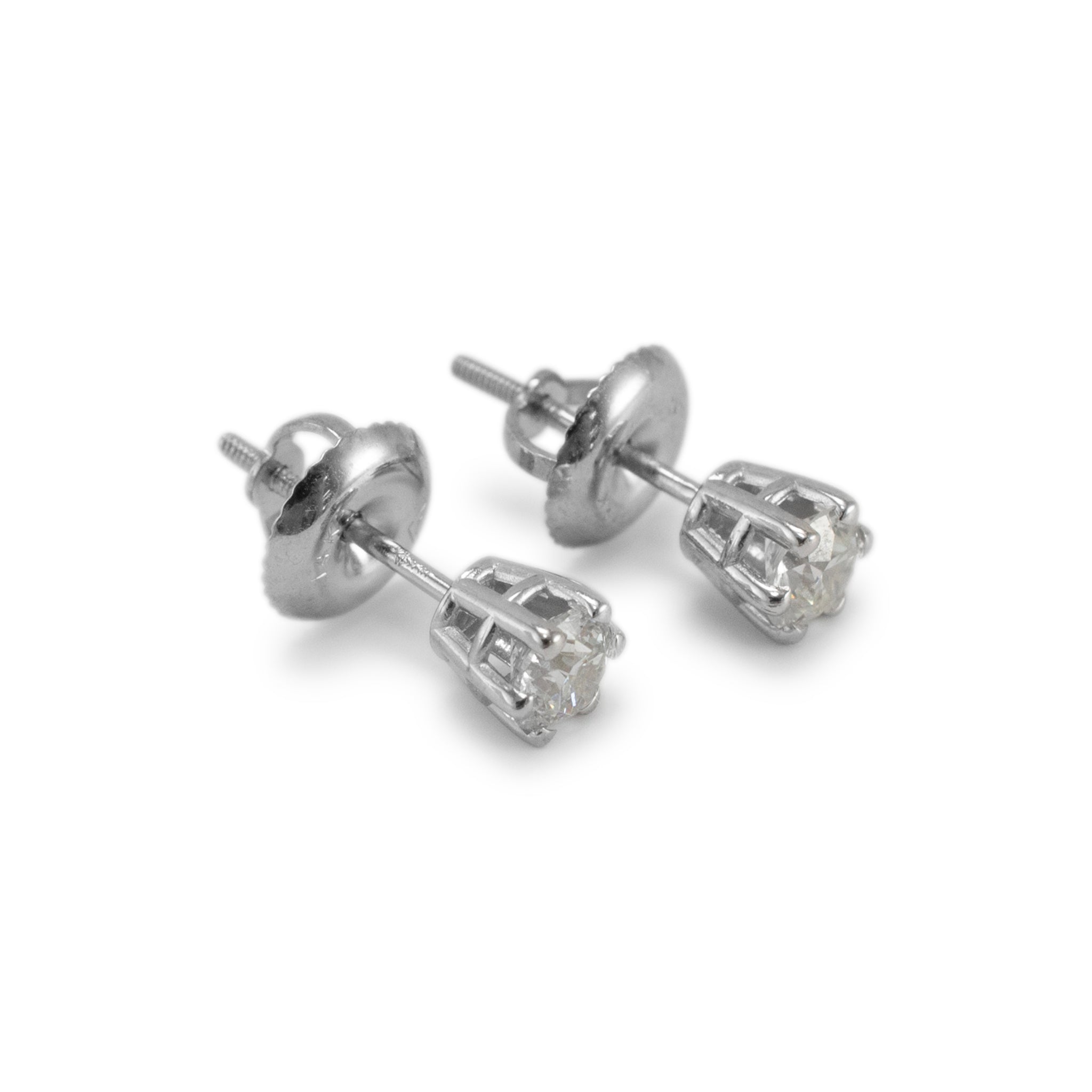 14K White Gold 6-Prong Screw Back 0.50ct Diamond Stud Earrings