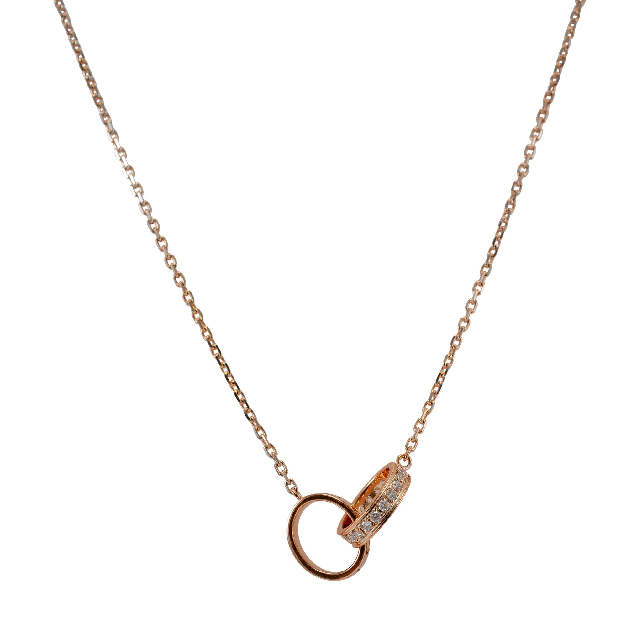 Cartier 18K Rose Gold Half Paved Diamond Baby Love Pendant Necklace