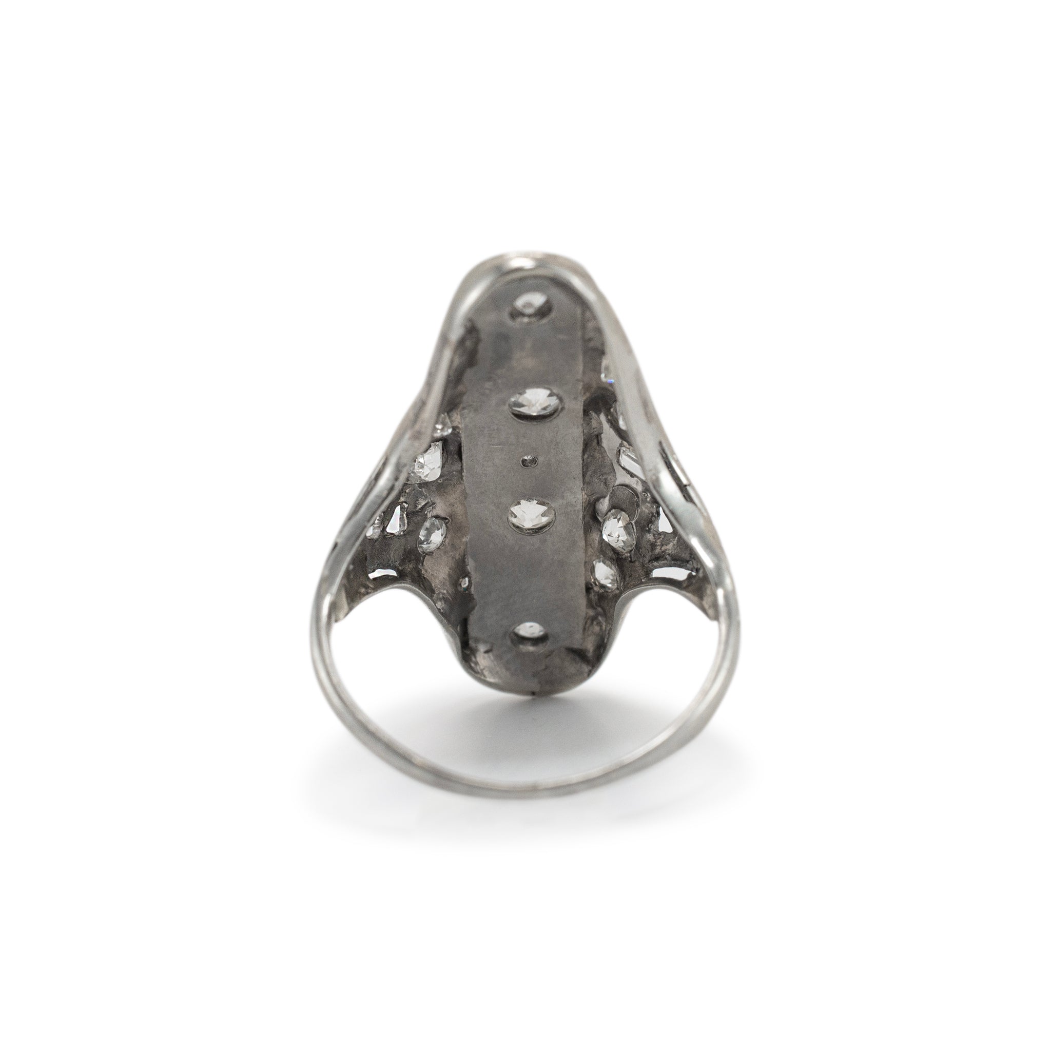 Ladies Antique White Gold Old European & Baguette Diamond Cocktail Ring