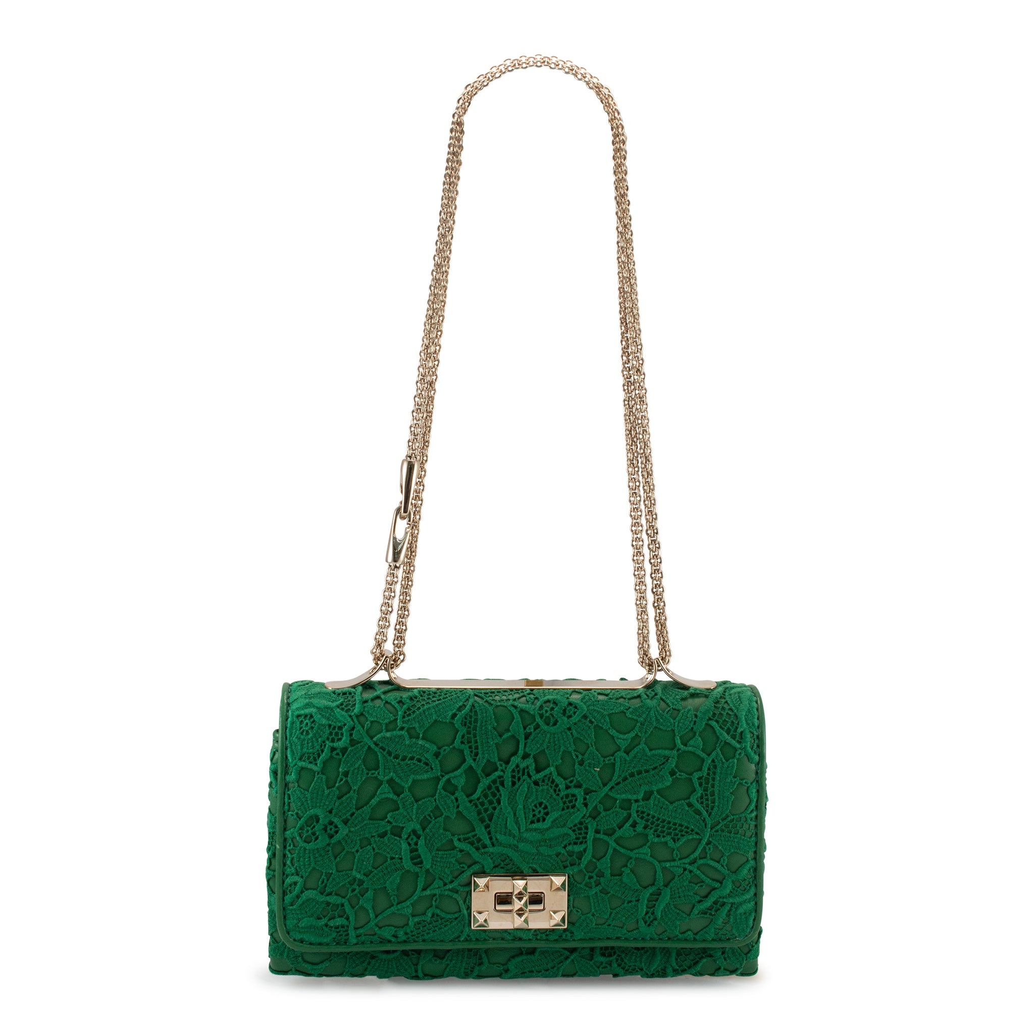 Valentino Garavani Green Leather Rockstud Shoulder Handbag