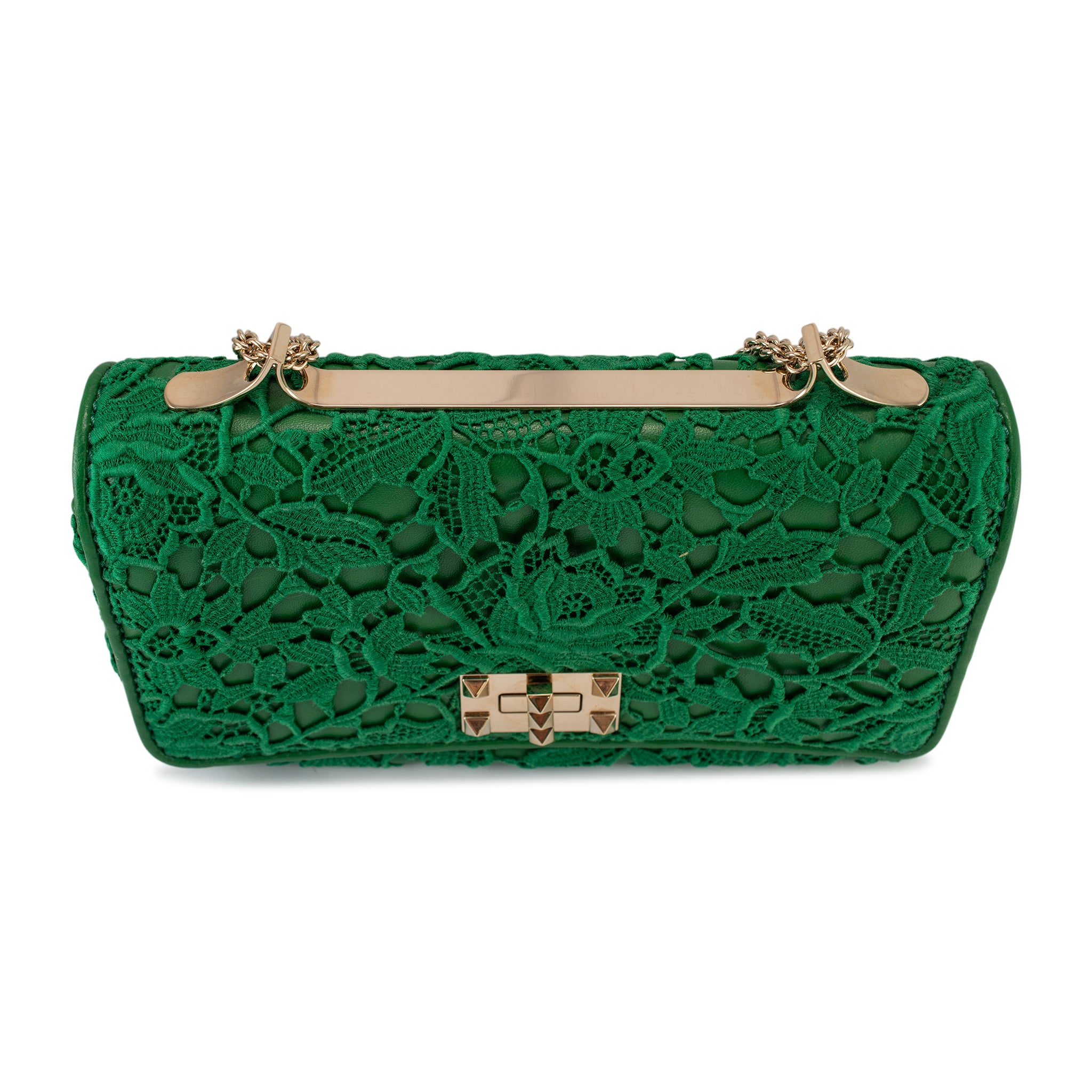 Valentino Garavani Green Leather Rockstud Shoulder Handbag