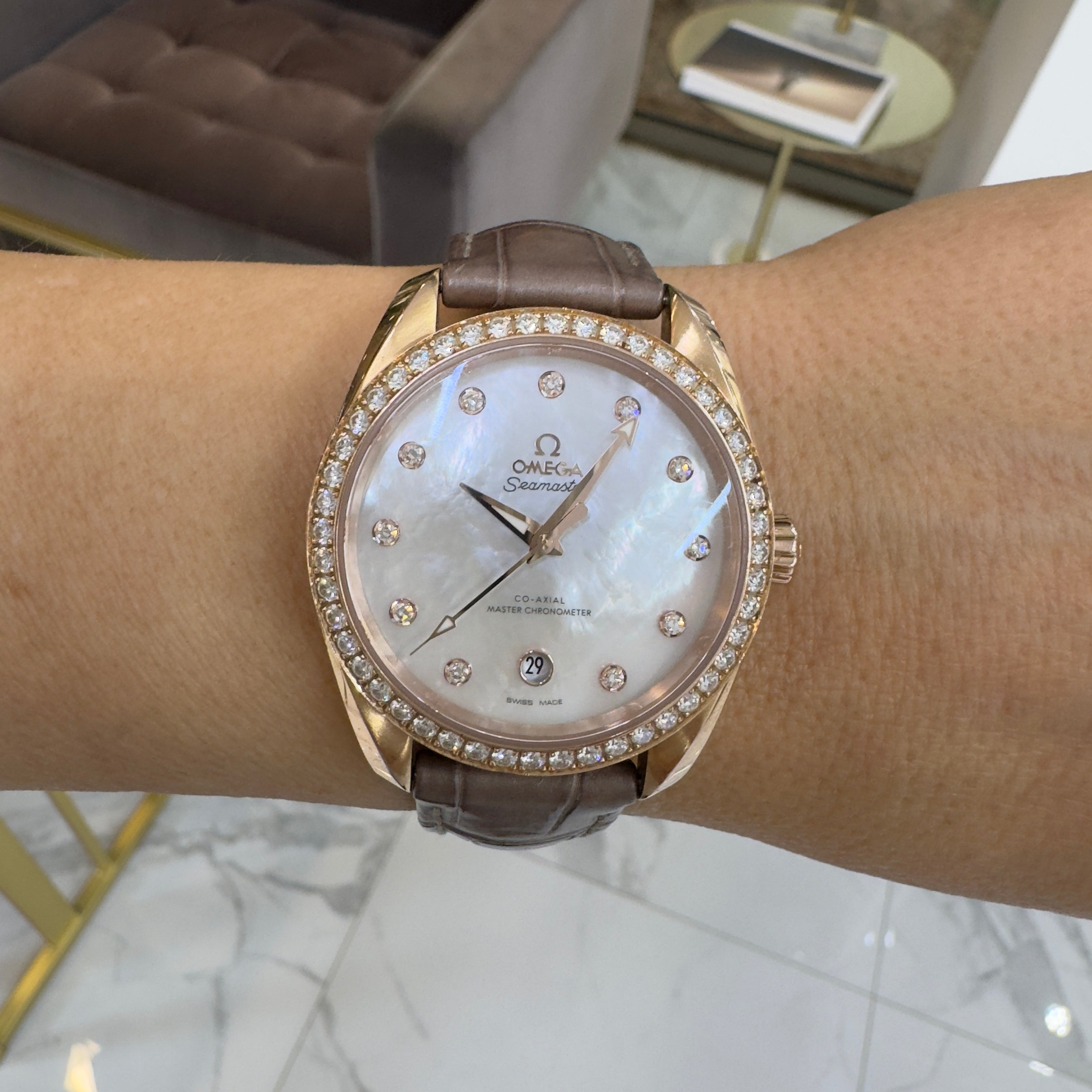 Omega Seamaster Aqua Terra 38MM 220.58.38.20.55.001 Diamond 18K Rose Gold Watch