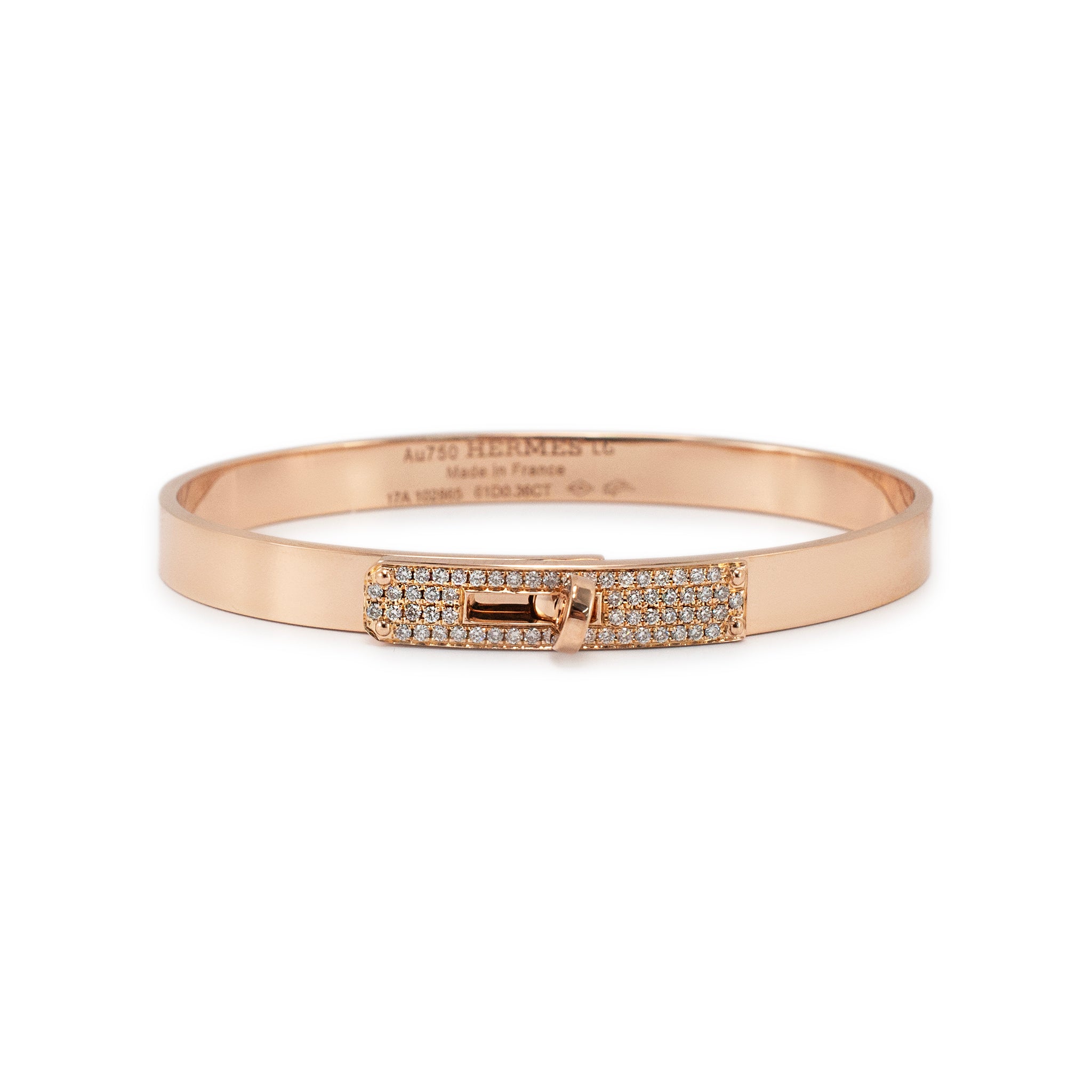 Hermes Paris 18K Rose Gold Diamond Kelly Bangle Bracelet