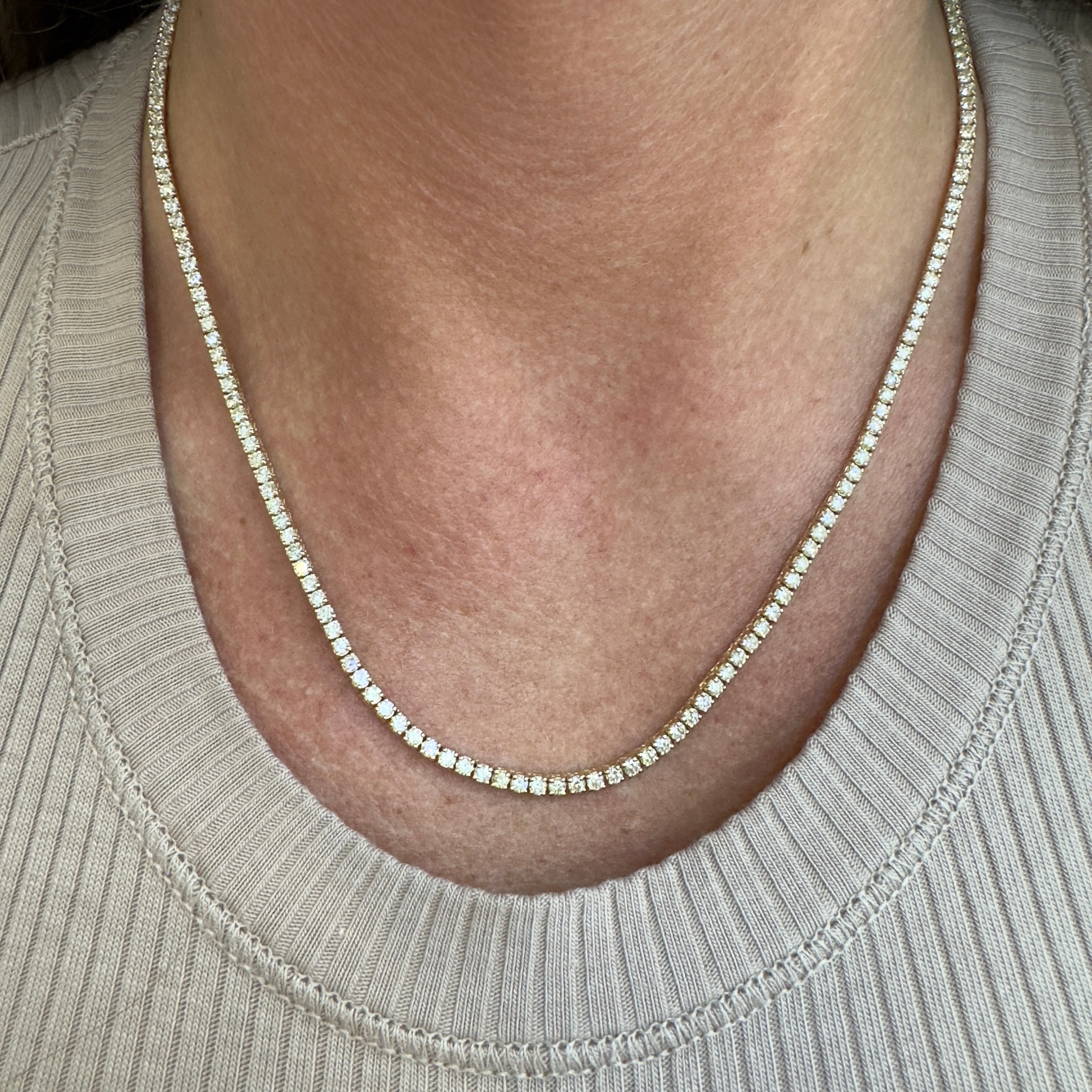 14K Yellow Gold 6.30ct Diamond Tennis Chain Necklace