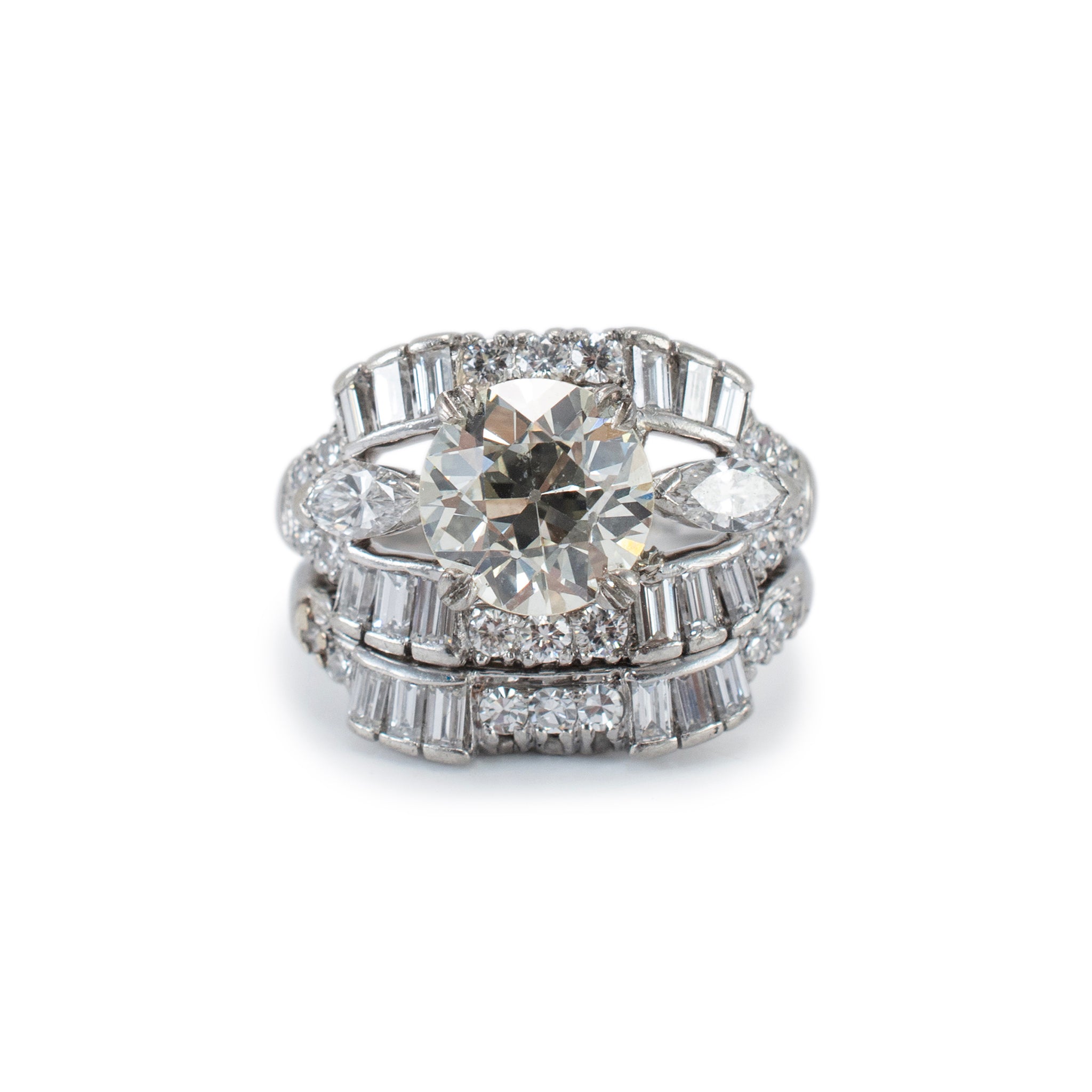 Antique Platinum 3.52ct Old European Cut Accented Diamond Engagement Ring