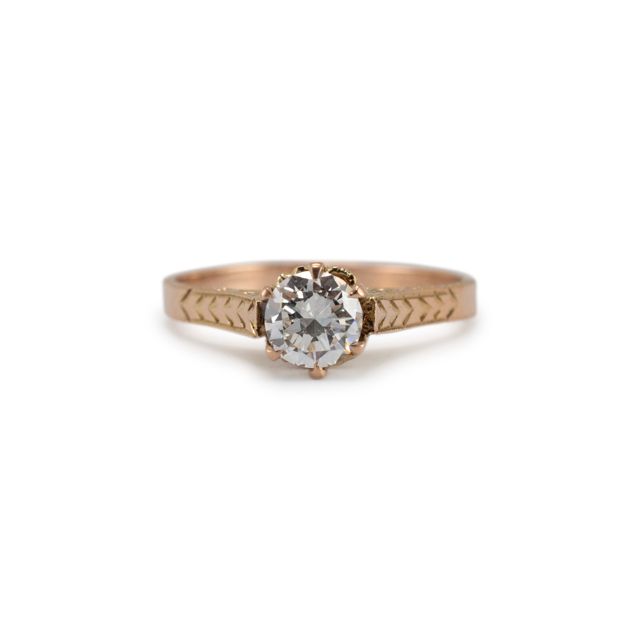 Ladies Antique 10K Yellow Gold 0.53ct Old European Filigreed Engagement Ring