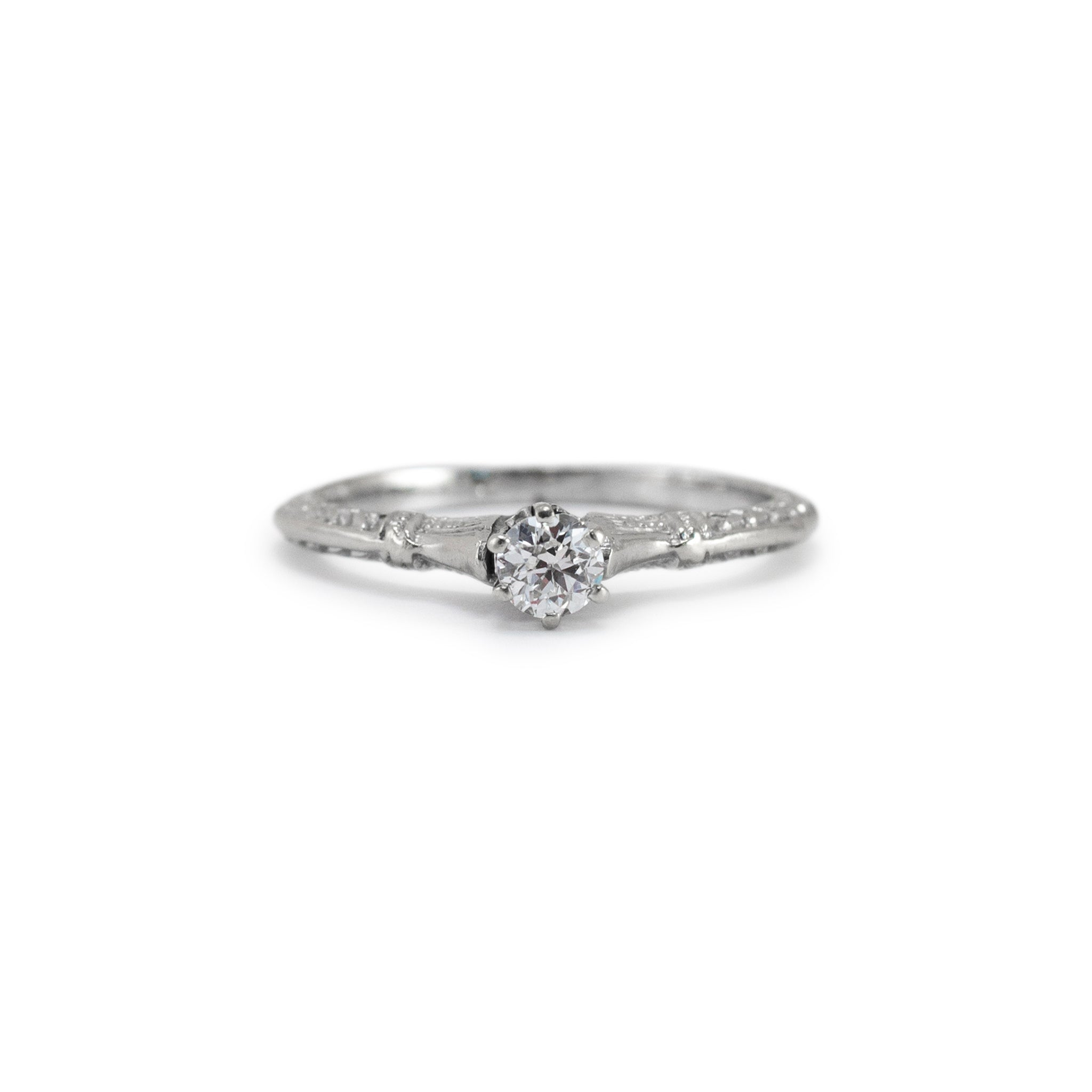 Antique 14K White Gold 0.20ct Old European Cut Diamond Promise Engagement Ring