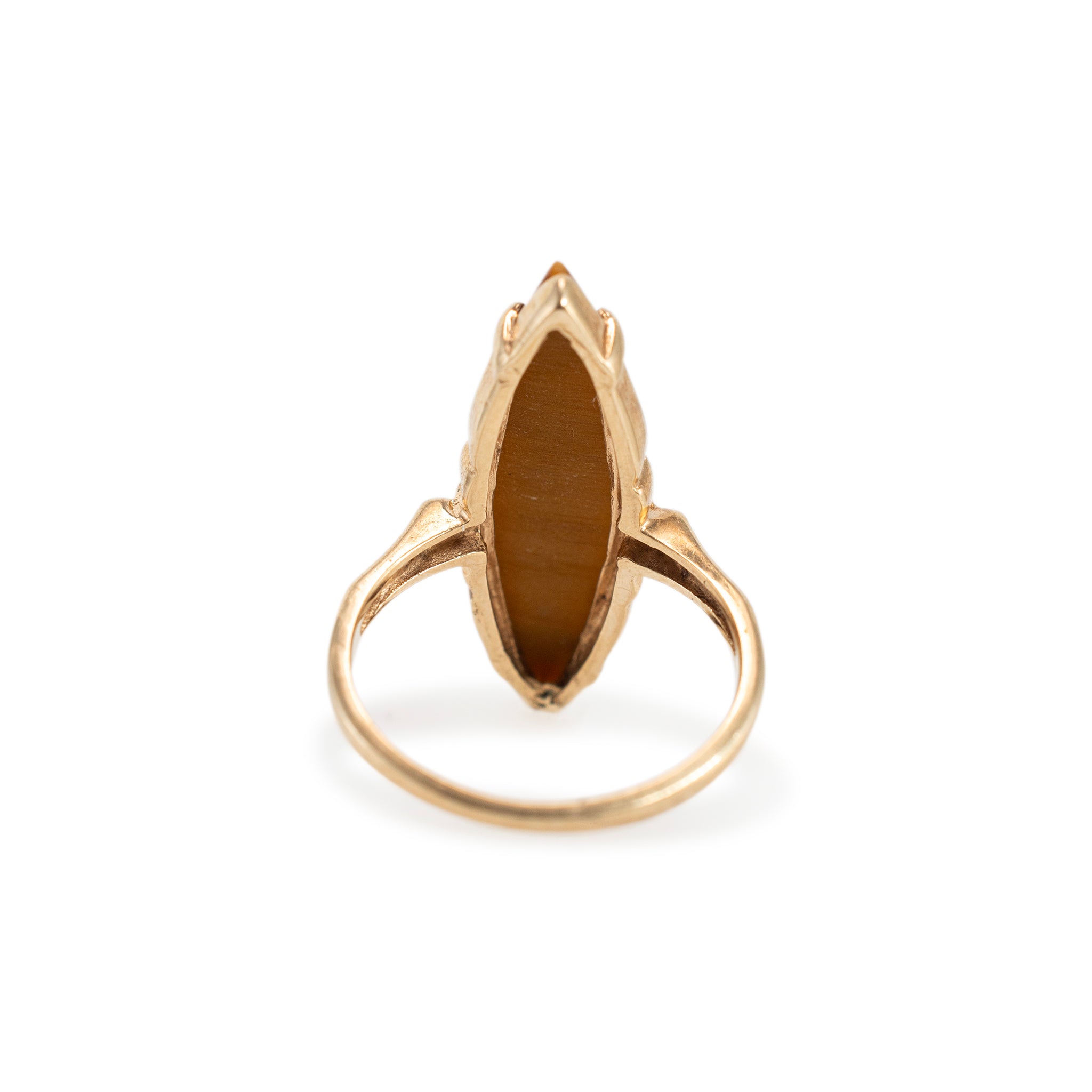 Vintage 10K Yellow Gold Elongated Marquise Shaped Tiger’s Eye Cocktail Ring
