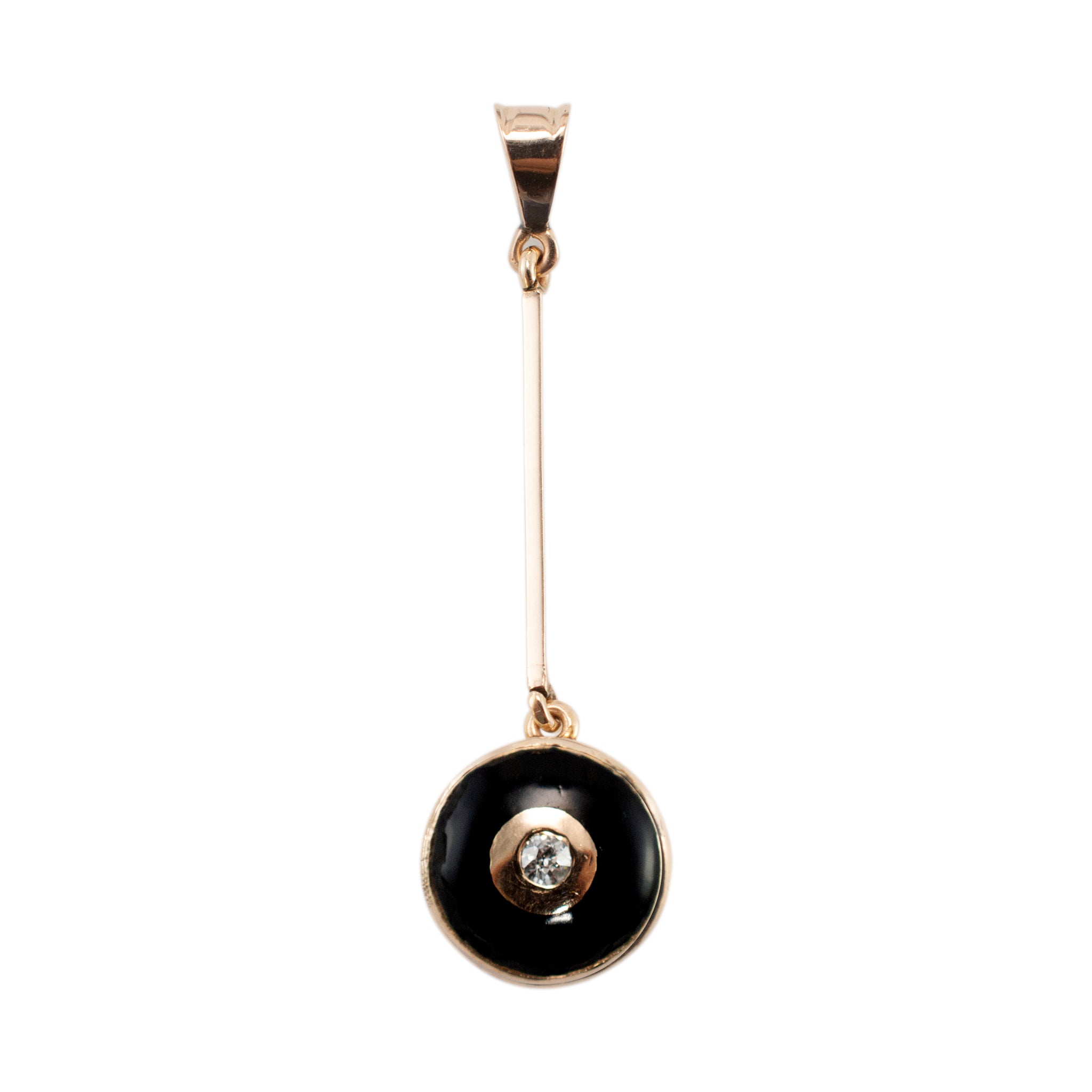 Vintage 10K Yellow Gold Diamond Black Enamel Pendant