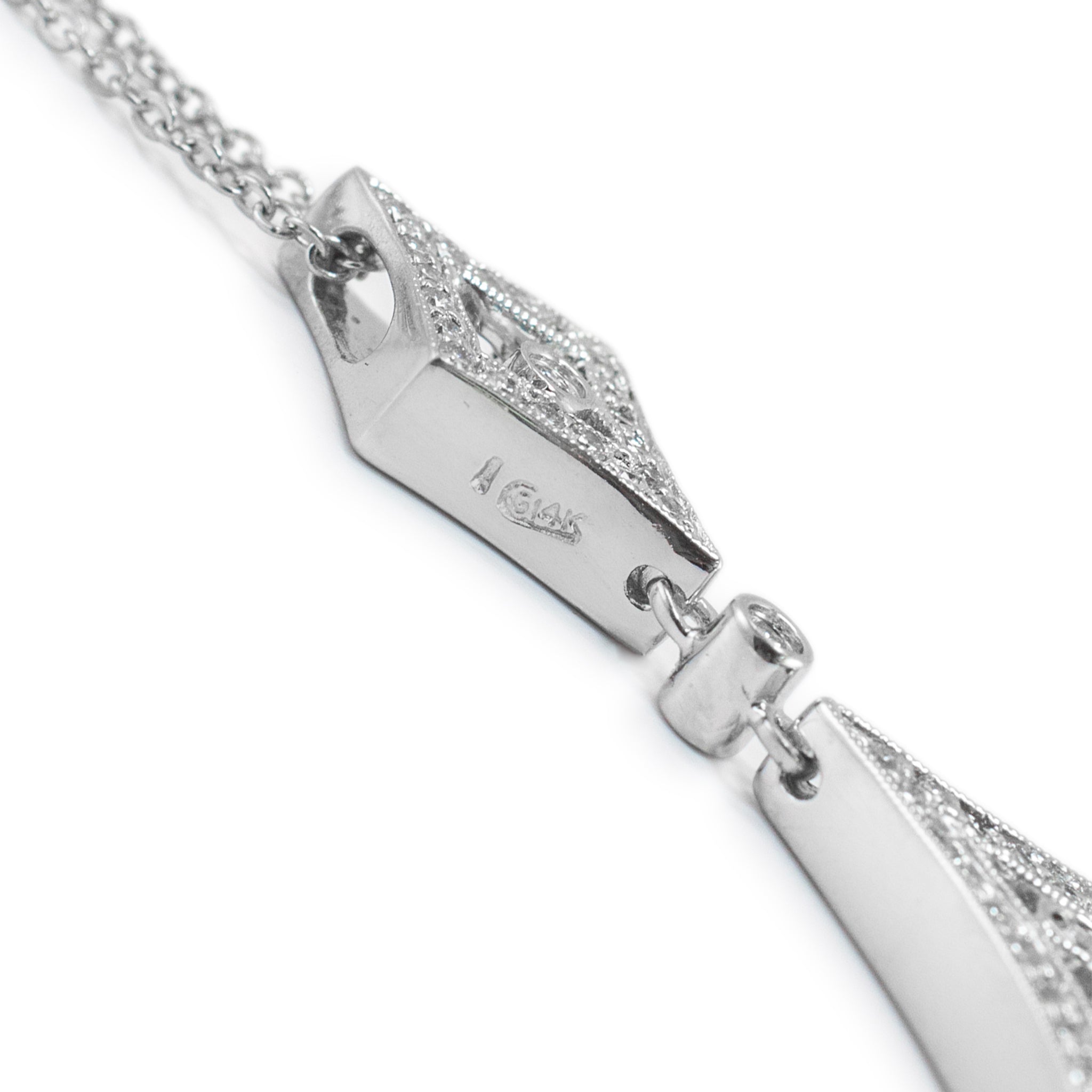 Ladies 14K White Gold Double Rhombus Diamond Drop Pendant Necklace