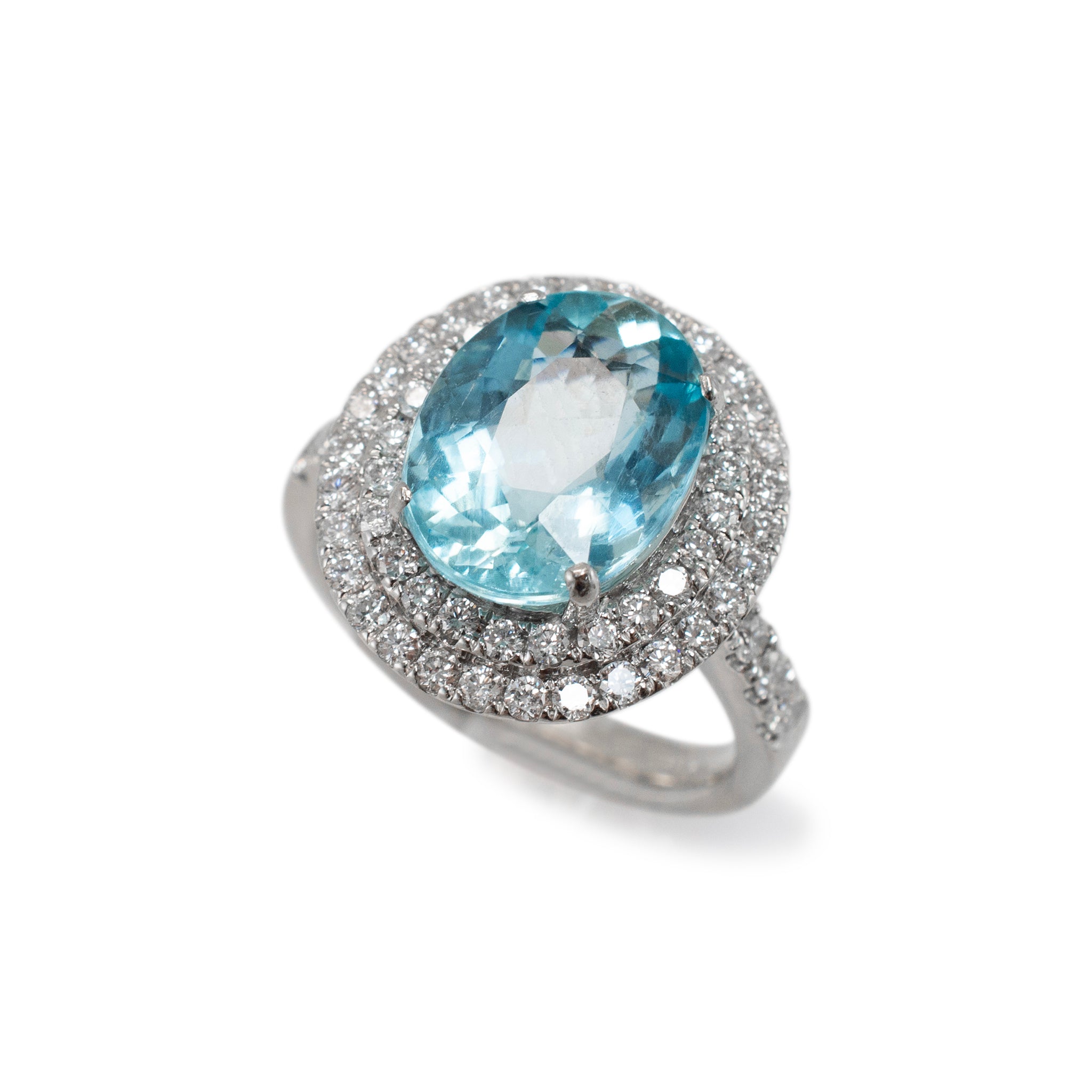Ladies 14K White Gold 4.52ct Aquamarine Halo Diamond Cocktail Ring
