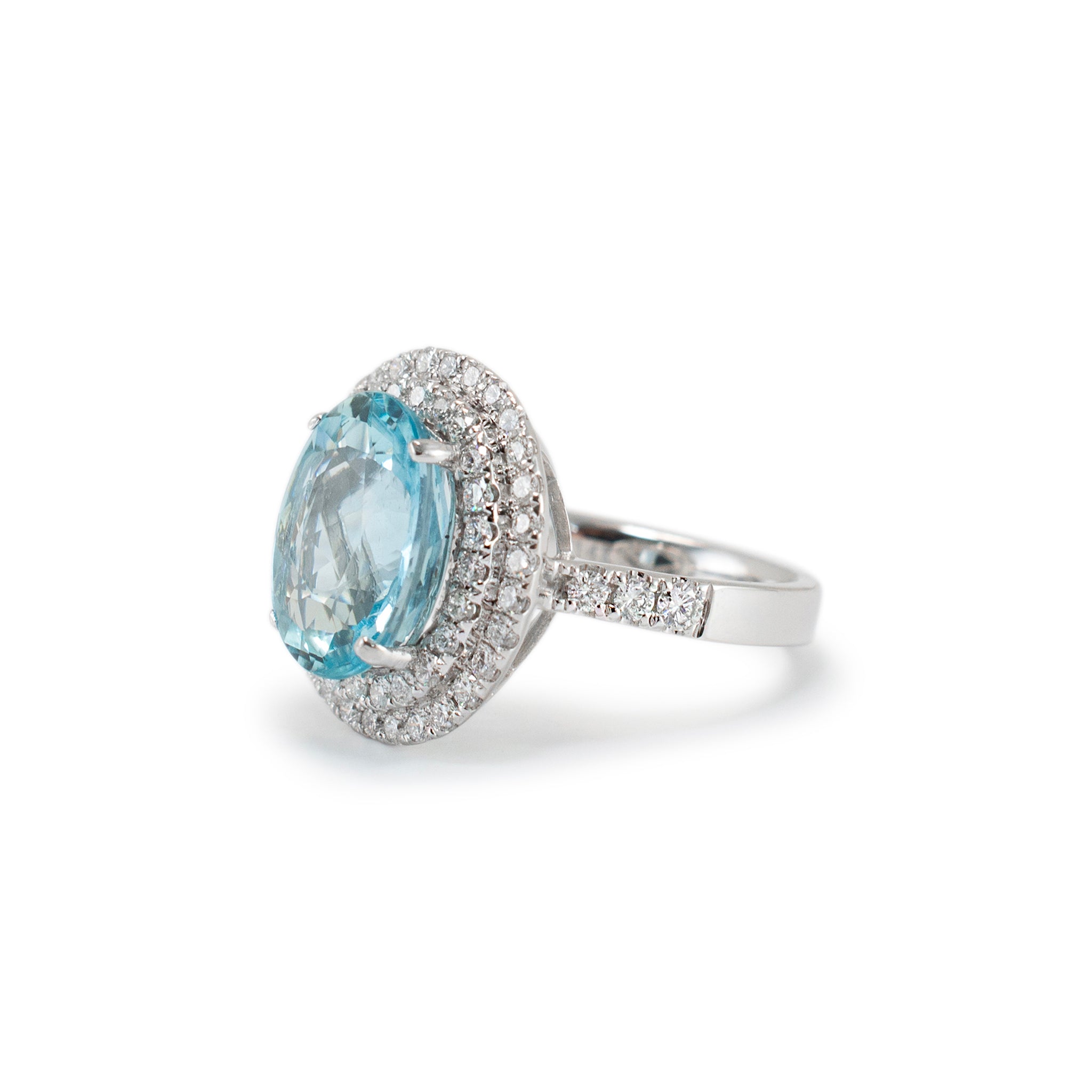 Ladies 14K White Gold 4.52ct Aquamarine Halo Diamond Cocktail Ring