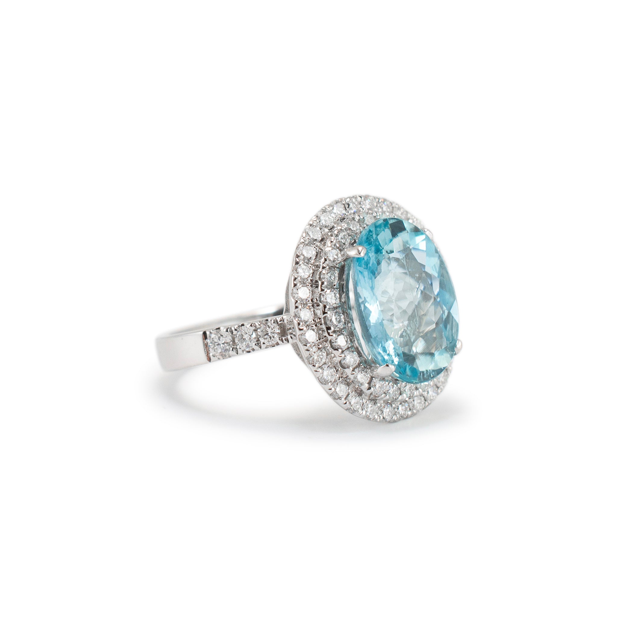 Ladies 14K White Gold 4.52ct Aquamarine Halo Diamond Cocktail Ring