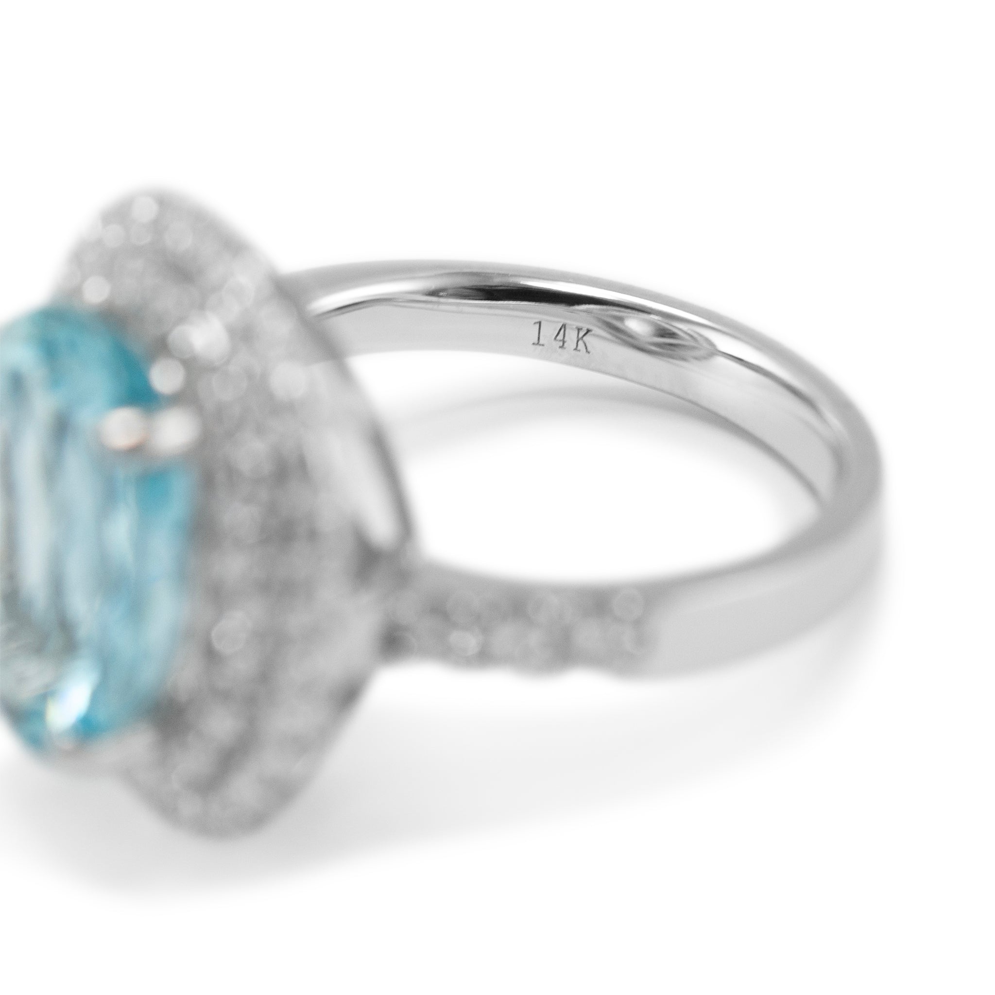 Ladies 14K White Gold 4.52ct Aquamarine Halo Diamond Cocktail Ring