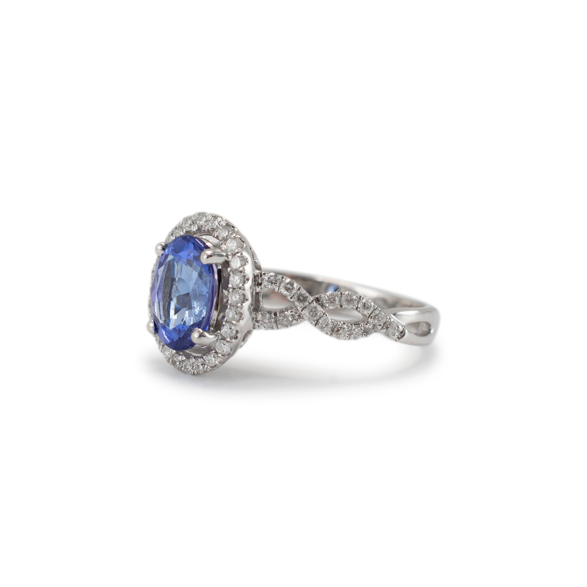 14K White Gold 1.32ct Tanzanite Halo Accented Diamond Cocktail Ring