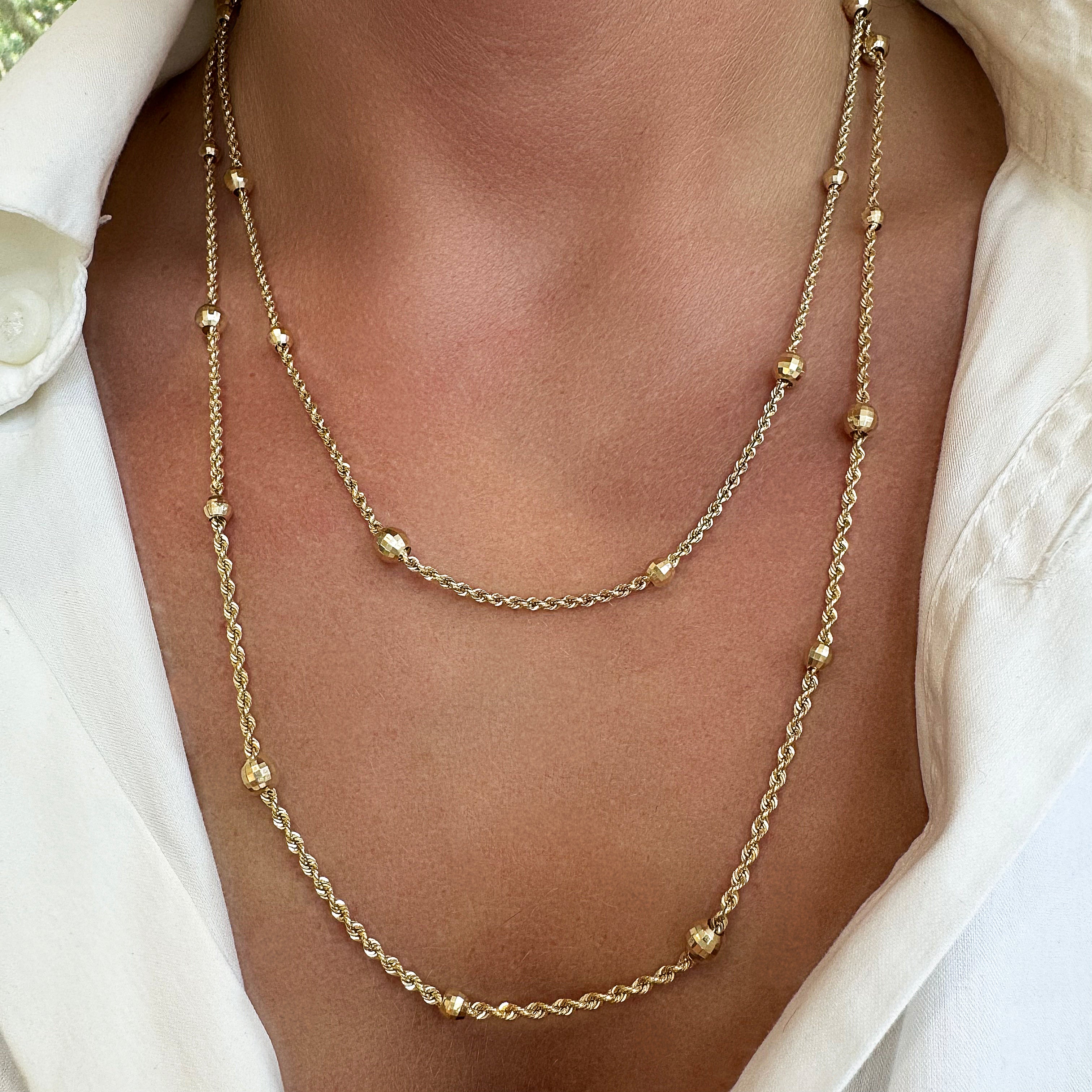 14K Yellow Gold Beaded 40” Rope Chain