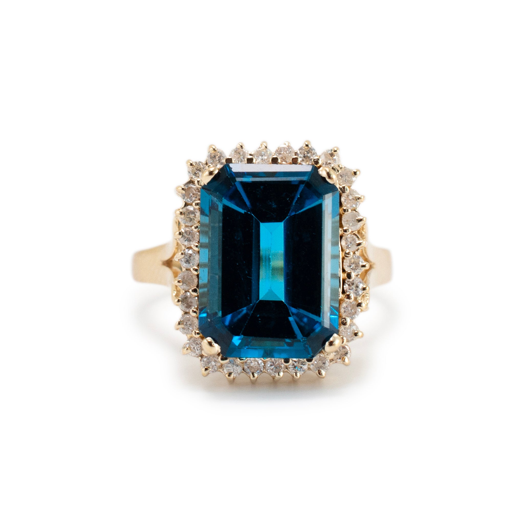 Ladies 14K Yellow Gold Topaz Halo Diamond Cocktail Ring